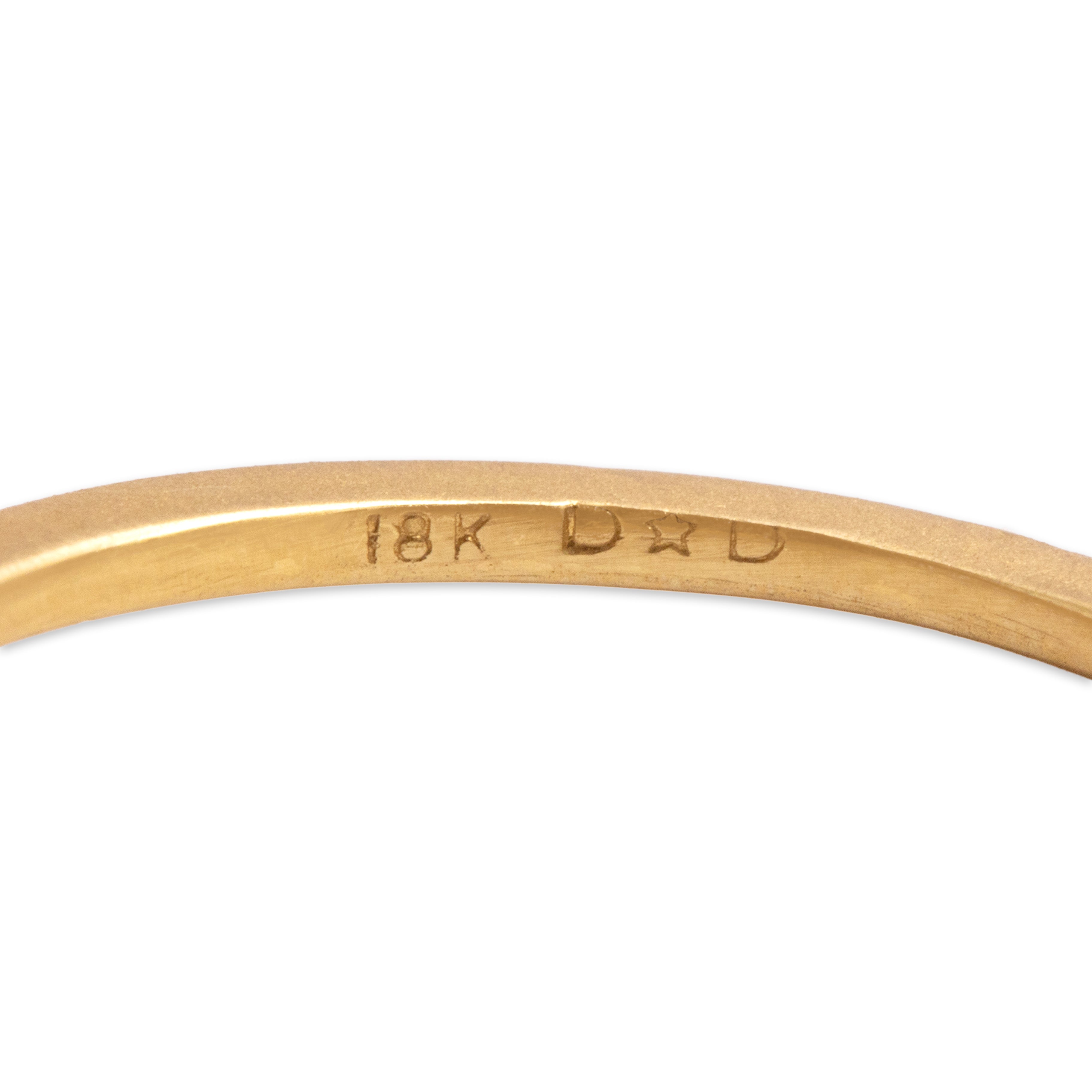 Vintage Italian 18k Yellow Gold Diamond Brushed Flat Solitaire Ring - Hallmark view