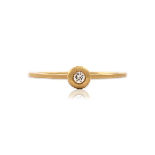 Estate Italian 18k Yellow Gold .04ct Diamond Minimalist Brushed Solitaire Ring 6.25