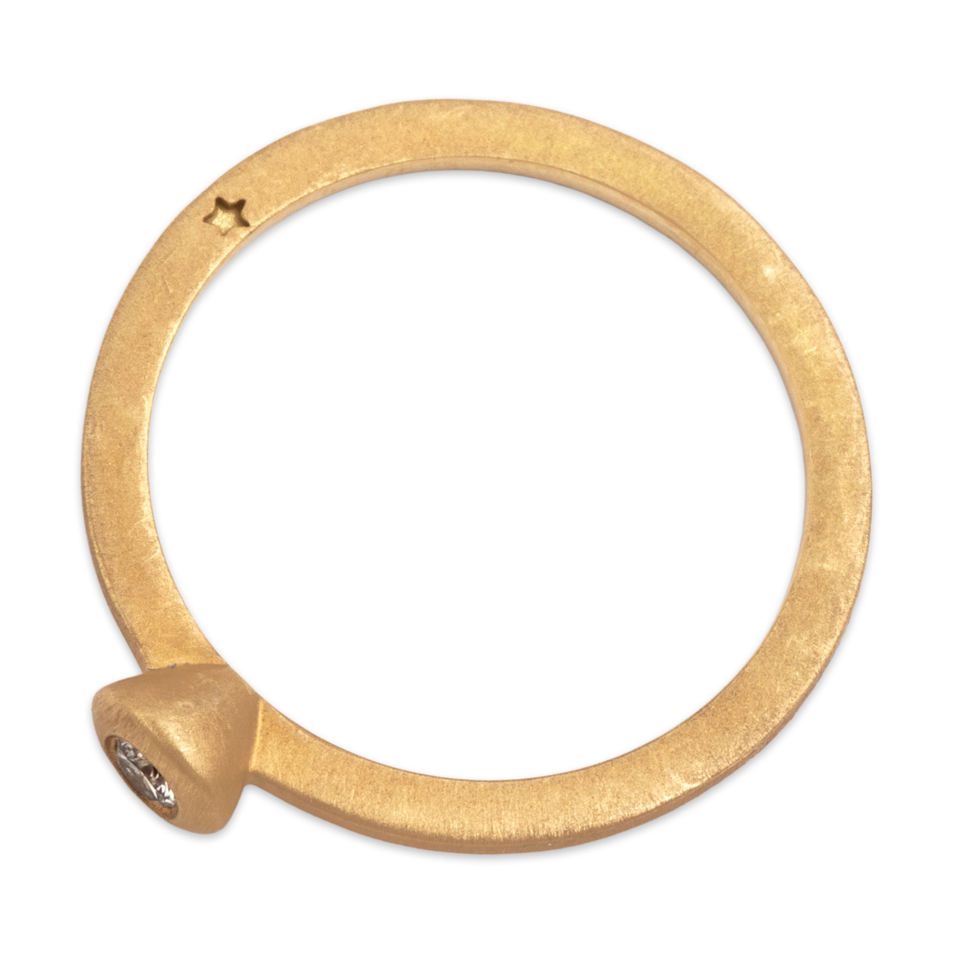 Estate Italian 18k Yellow Gold .04ct Diamond Minimalist Brushed Solitaire Ring - Overall view