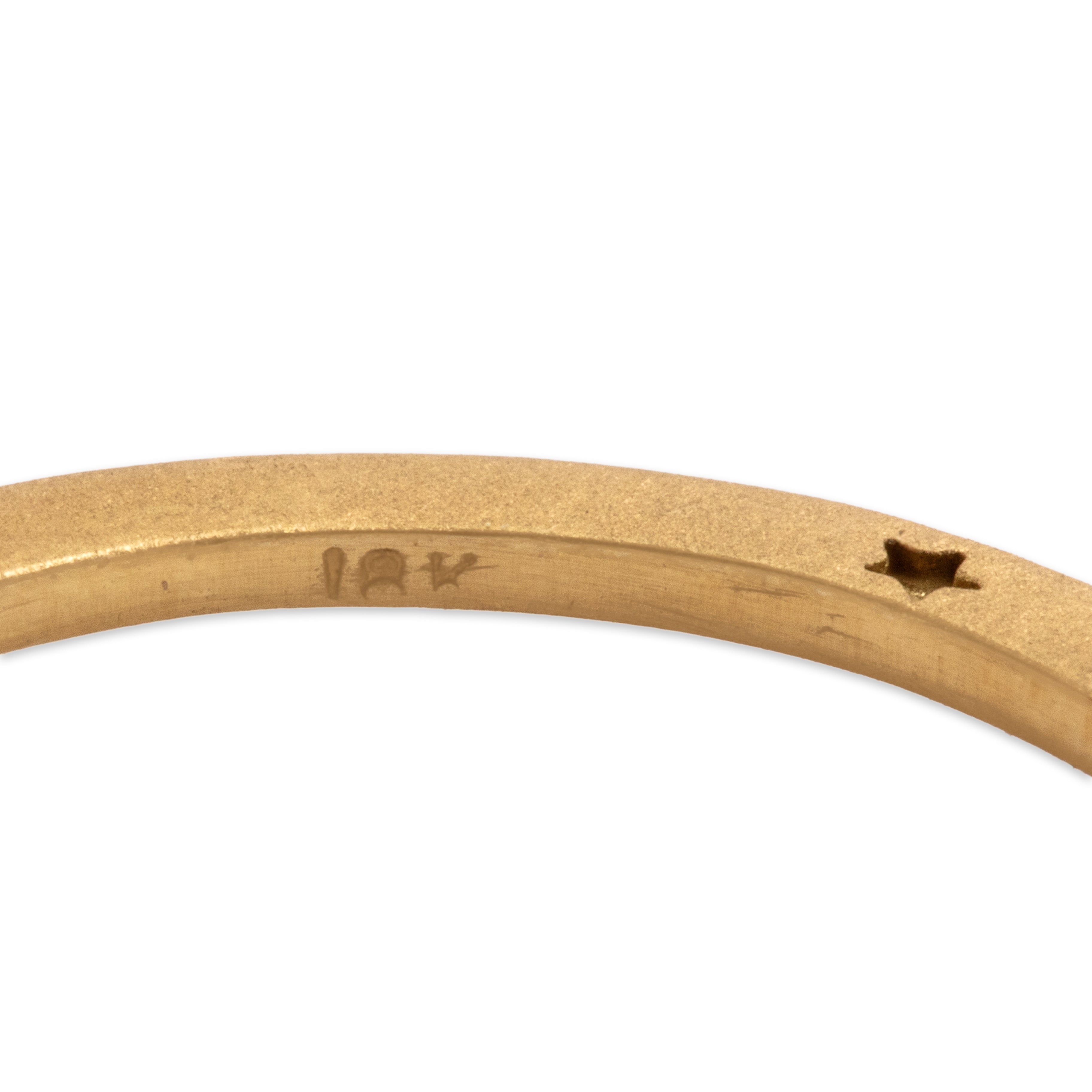 Estate Italian 18k Yellow Gold .04ct Diamond Minimalist Brushed Solitaire Ring - Hallmark view