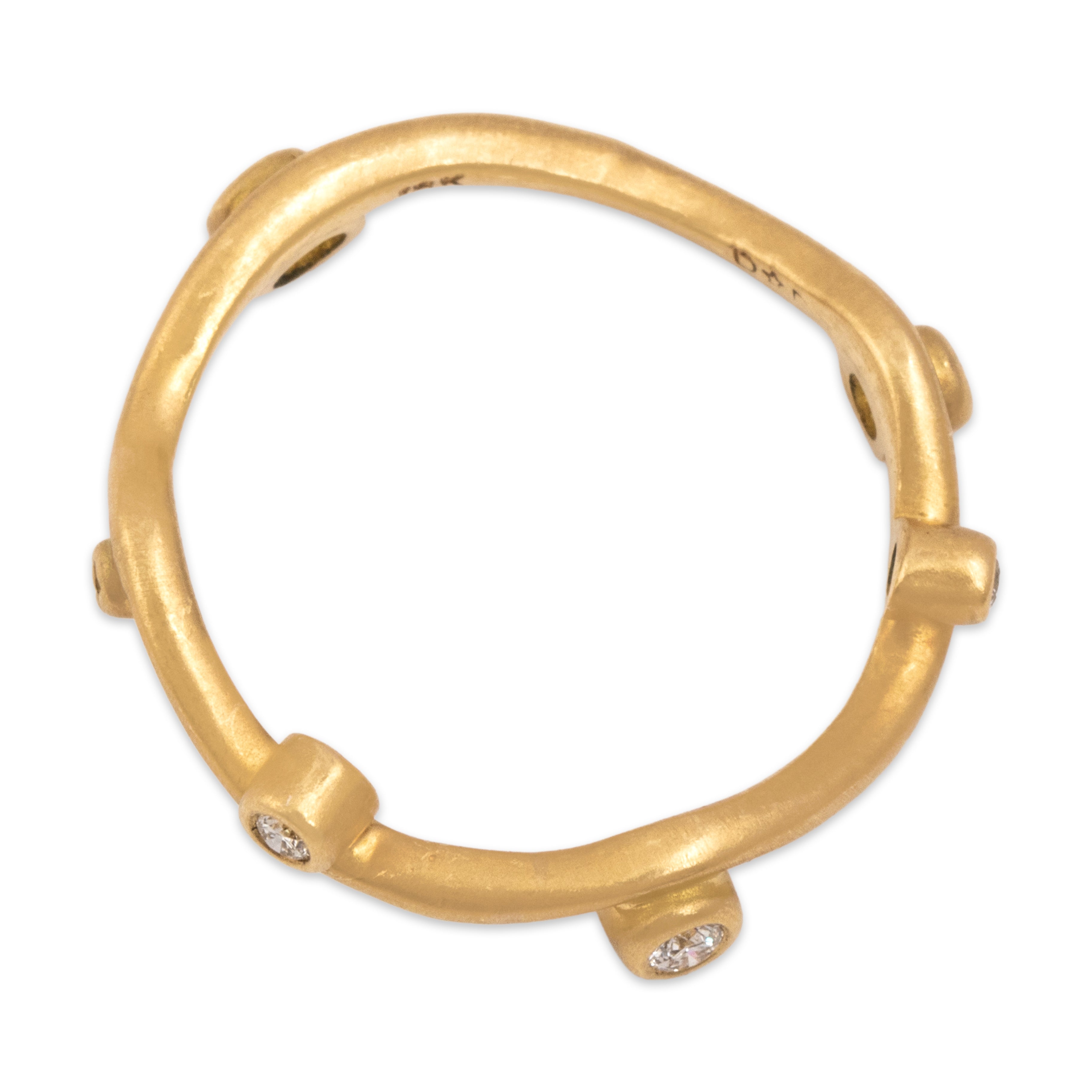 Estate 18k Yellow Gold Diamond Chic Brushed Wavy Bezel-Set Band Ring - Overall view