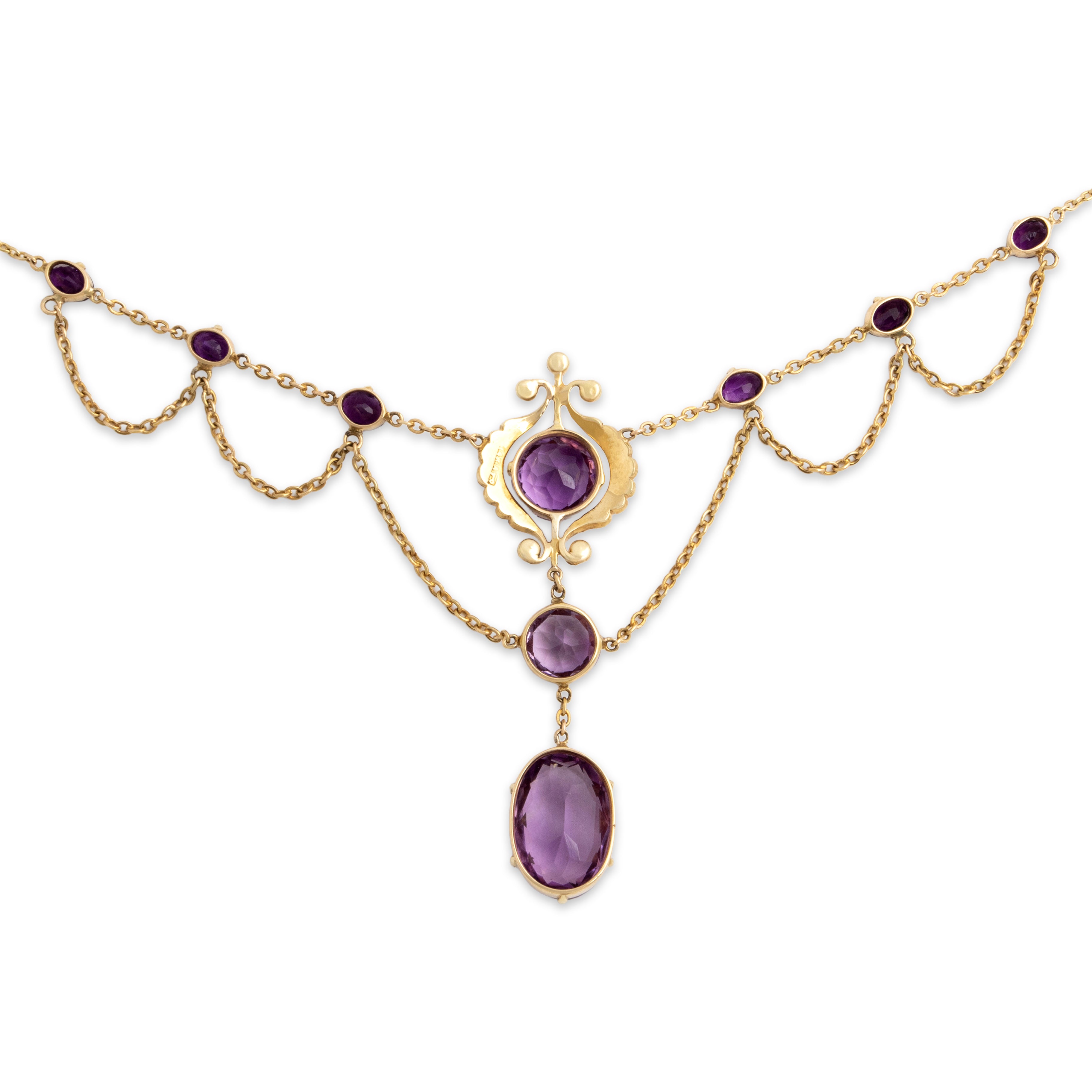 Vintage 14k Yellow Gold 13.0cttw Amethyst Pearl Romantic Ornate Drop Necklace - detail view #4