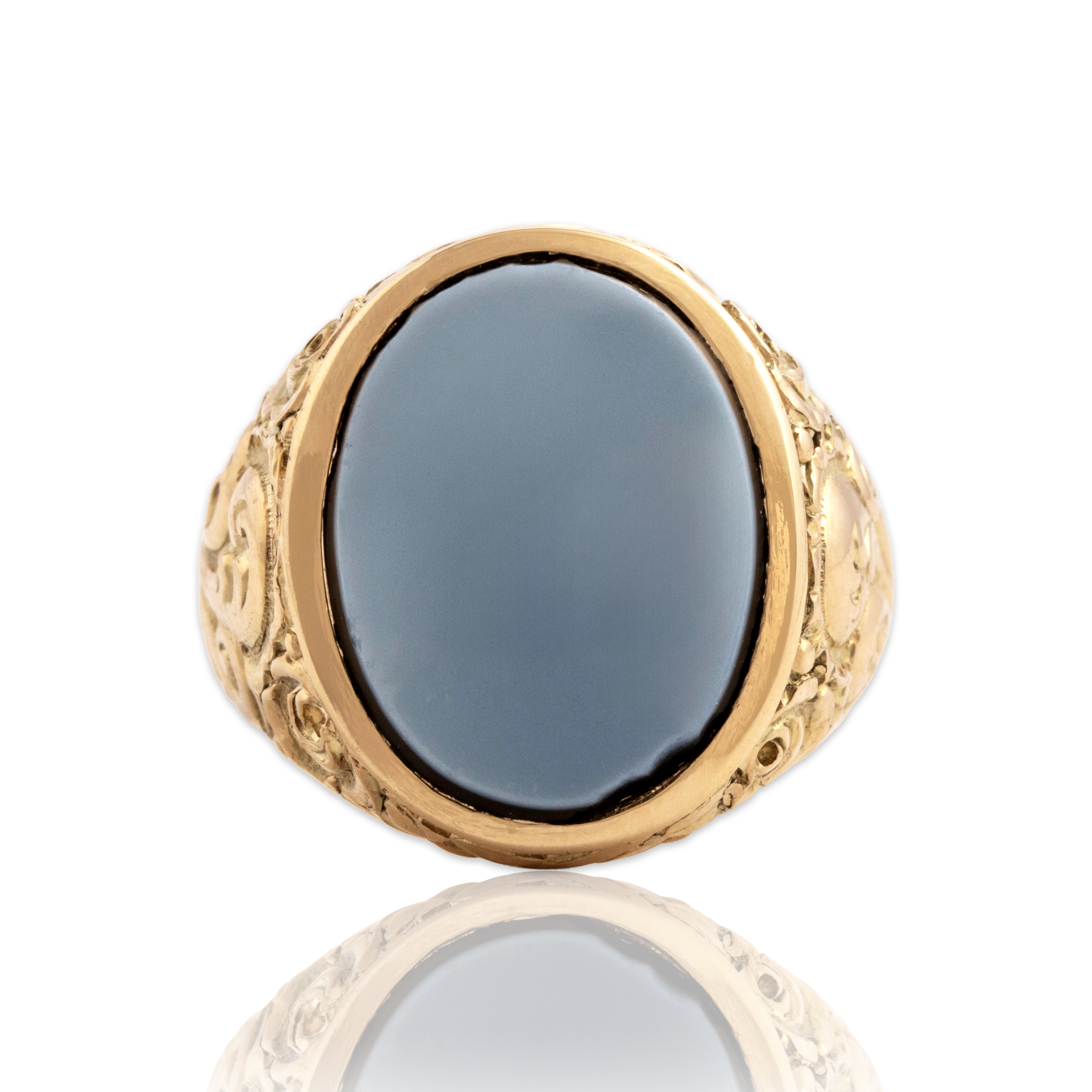 Antique Heavy Victorian 14k Yellow Gold 4.12ct Banded Agate Ornate Ring 9.50