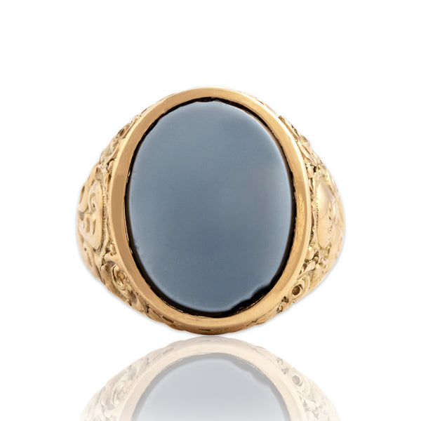 Antique Heavy Victorian 14k Yellow Gold 4.12ct Banded Agate Ornate Ring 9.50