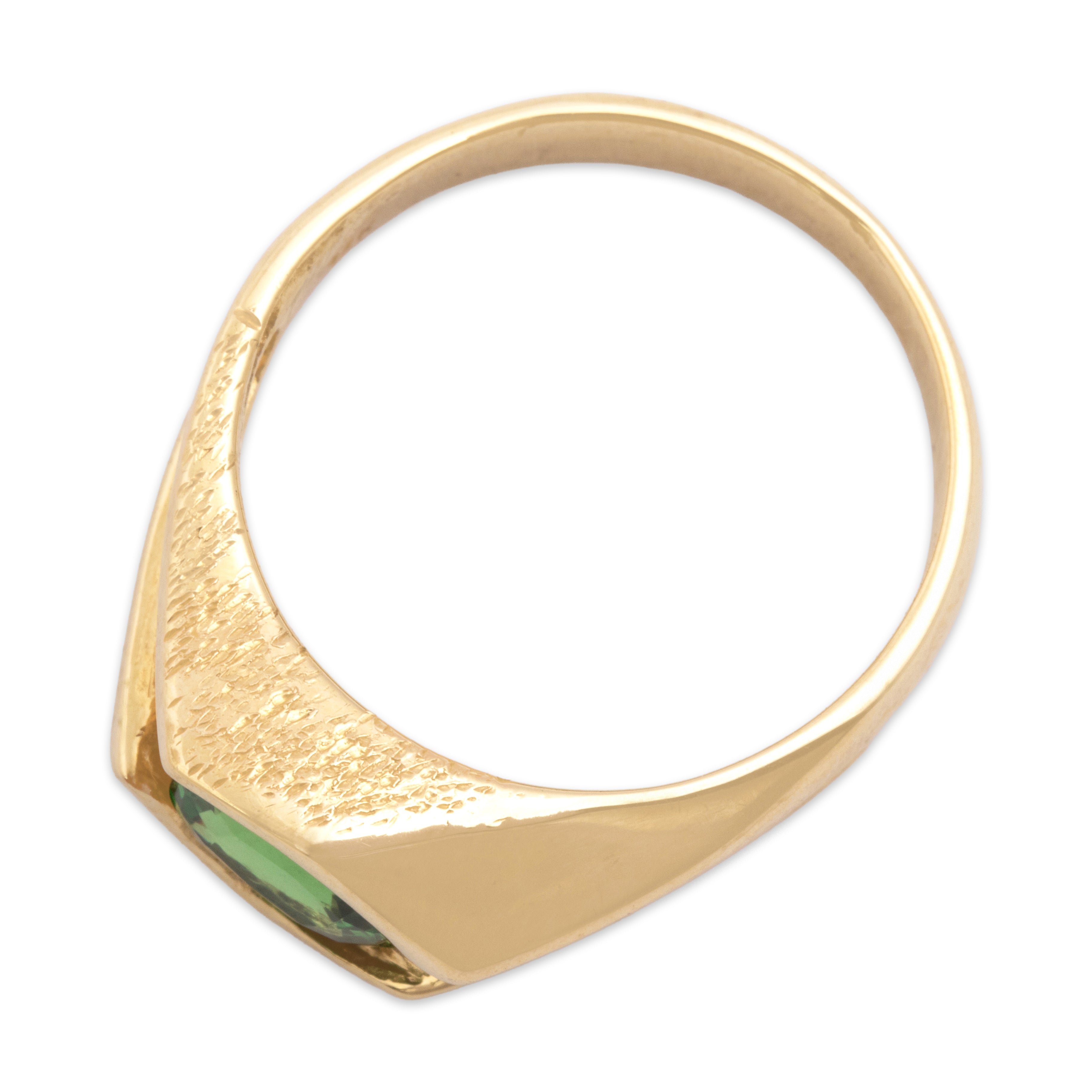 Vintage 14k Yellow Gold 1.09ct Tsavorite Garnet Geometric Dual-Texture Ring - Overall view