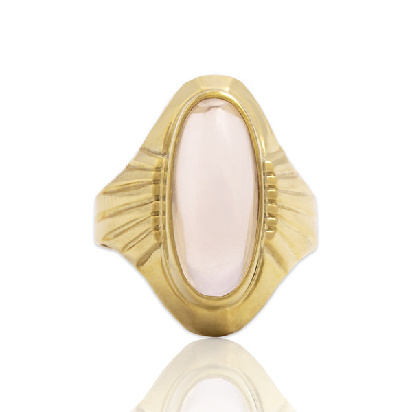 Vintage 14k Yellow Gold 3.31ct Moonstone Sleek Oblong Geometric Ring 6.25