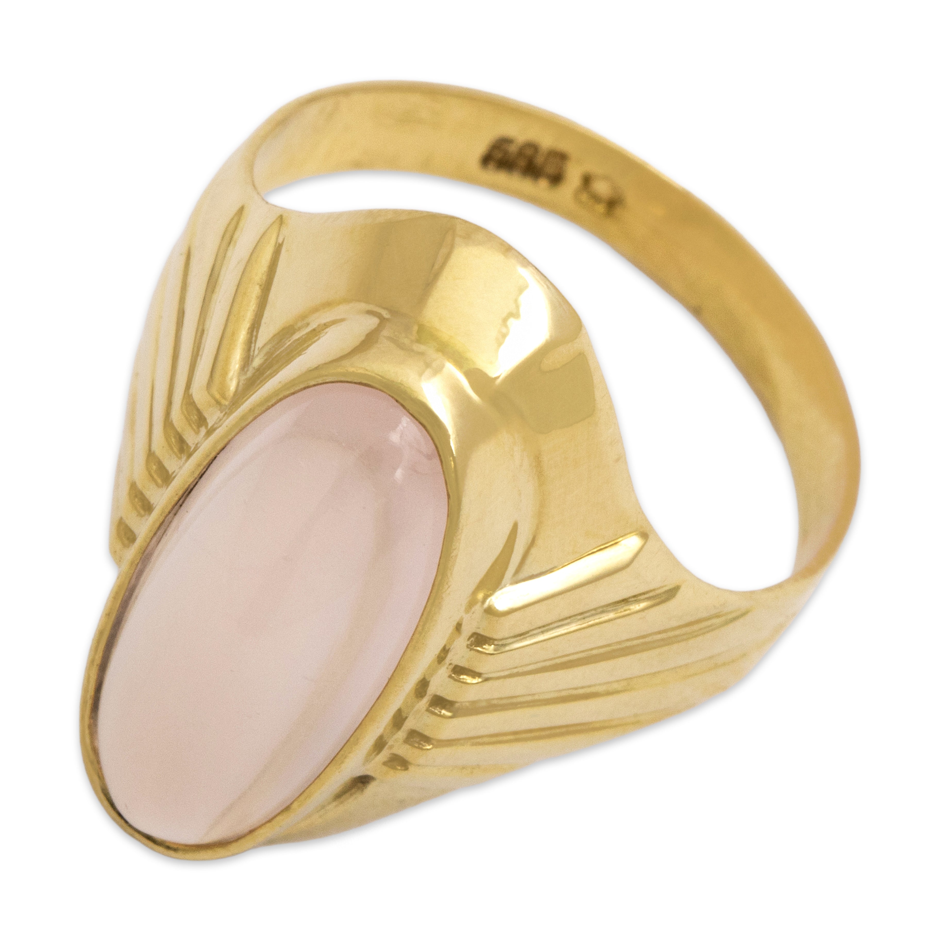 Vintage 14k Yellow Gold 3.31ct Moonstone Sleek Oblong Geometric Ring - Overall view