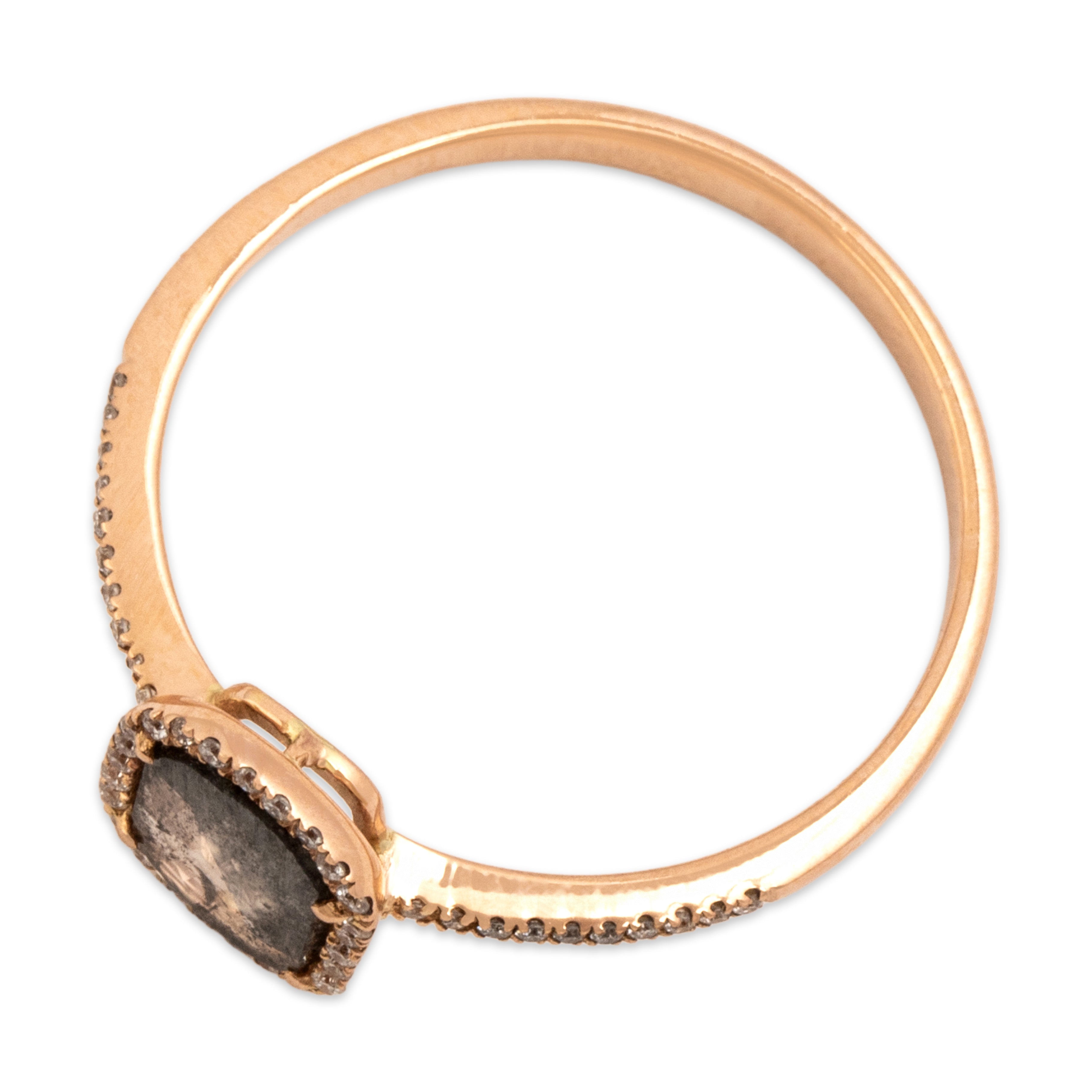 Estate 18k Rose Gold Salt And Pepper Diamond Diamond Delicate Micropave Checkerboard Slice Ring - Overall view