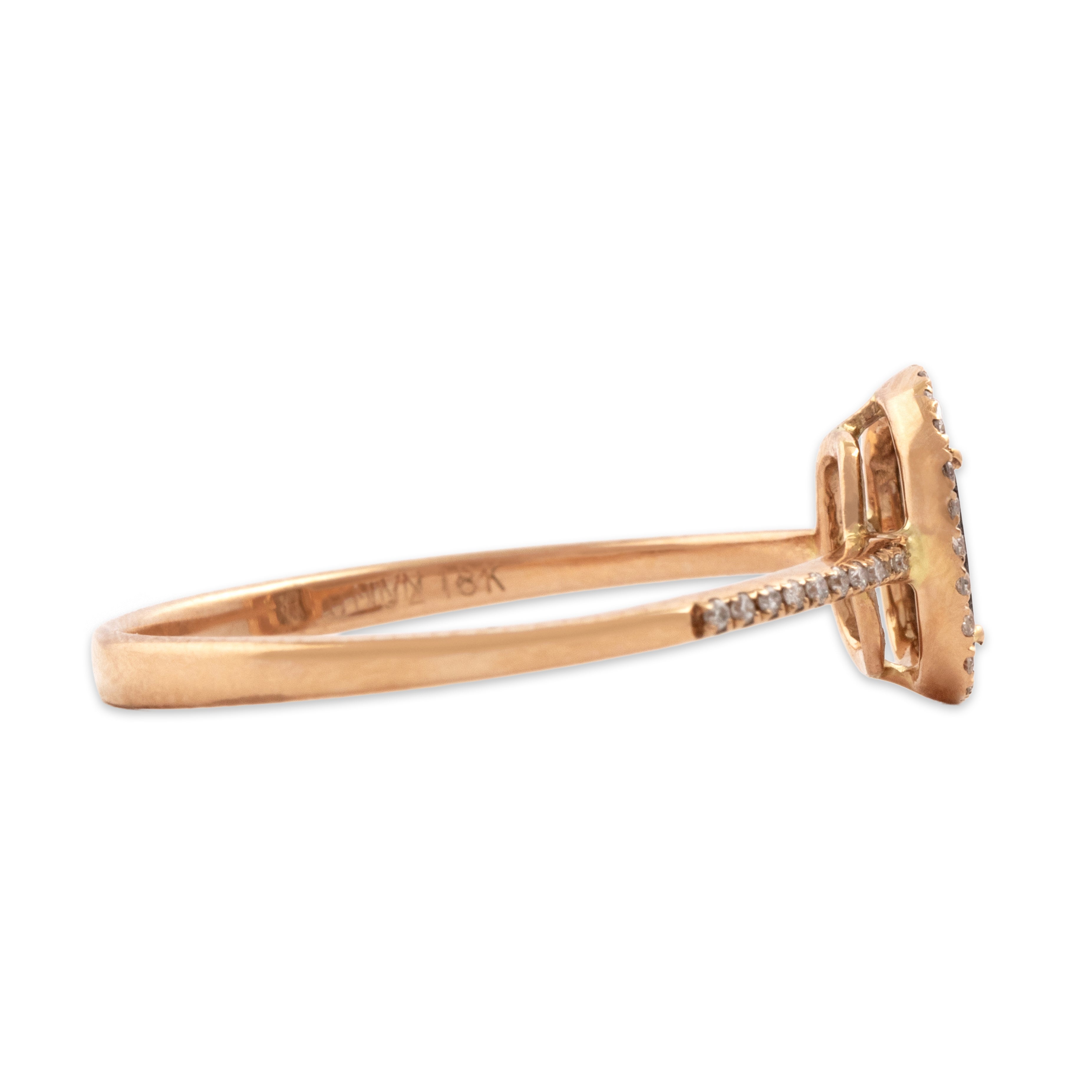 Estate 18k Rose Gold Salt And Pepper Diamond Diamond Delicate Micropave Checkerboard Slice Ring - Side view