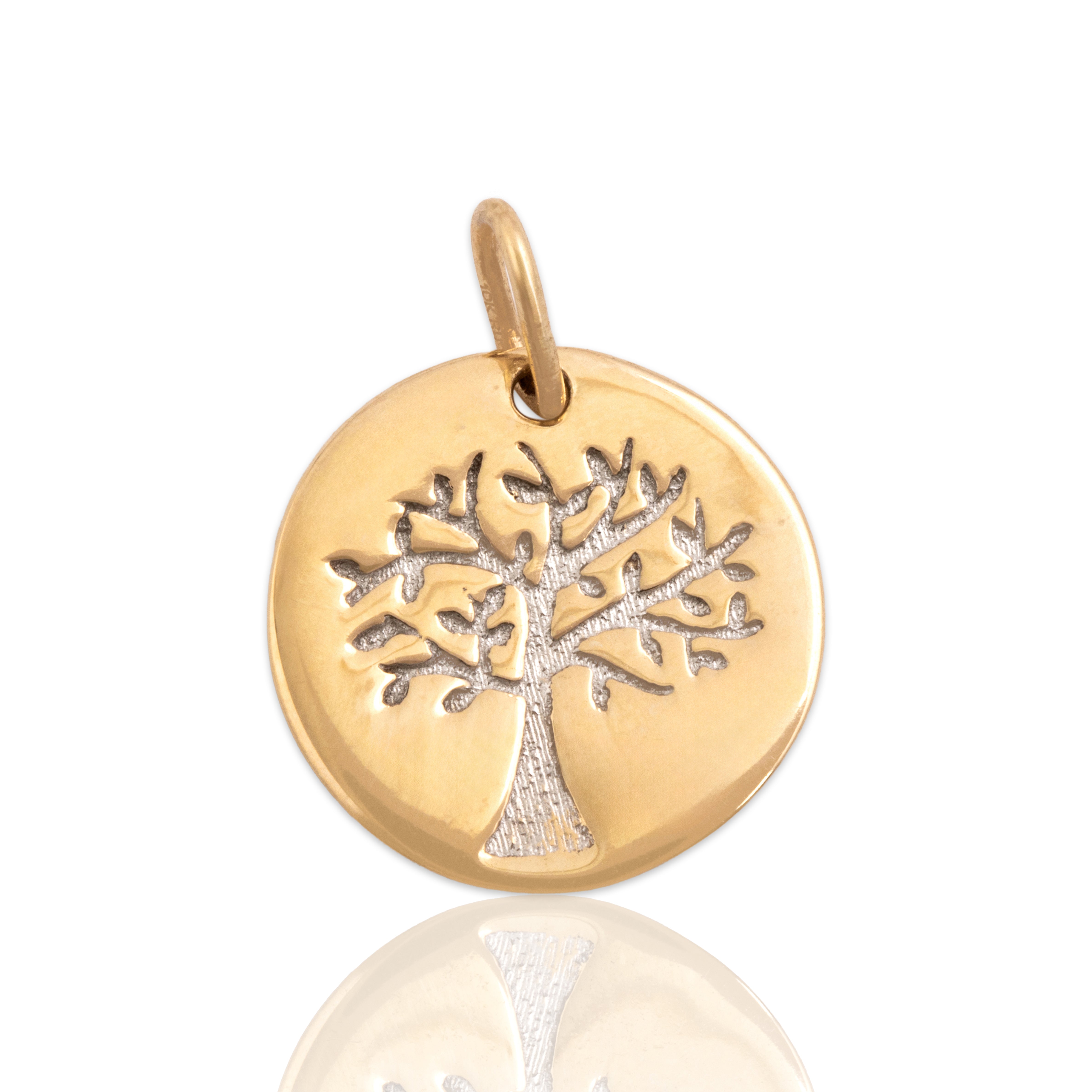Vintage Small 10k Yellow Gold Engraved Tree Medallion Charm / Pendant