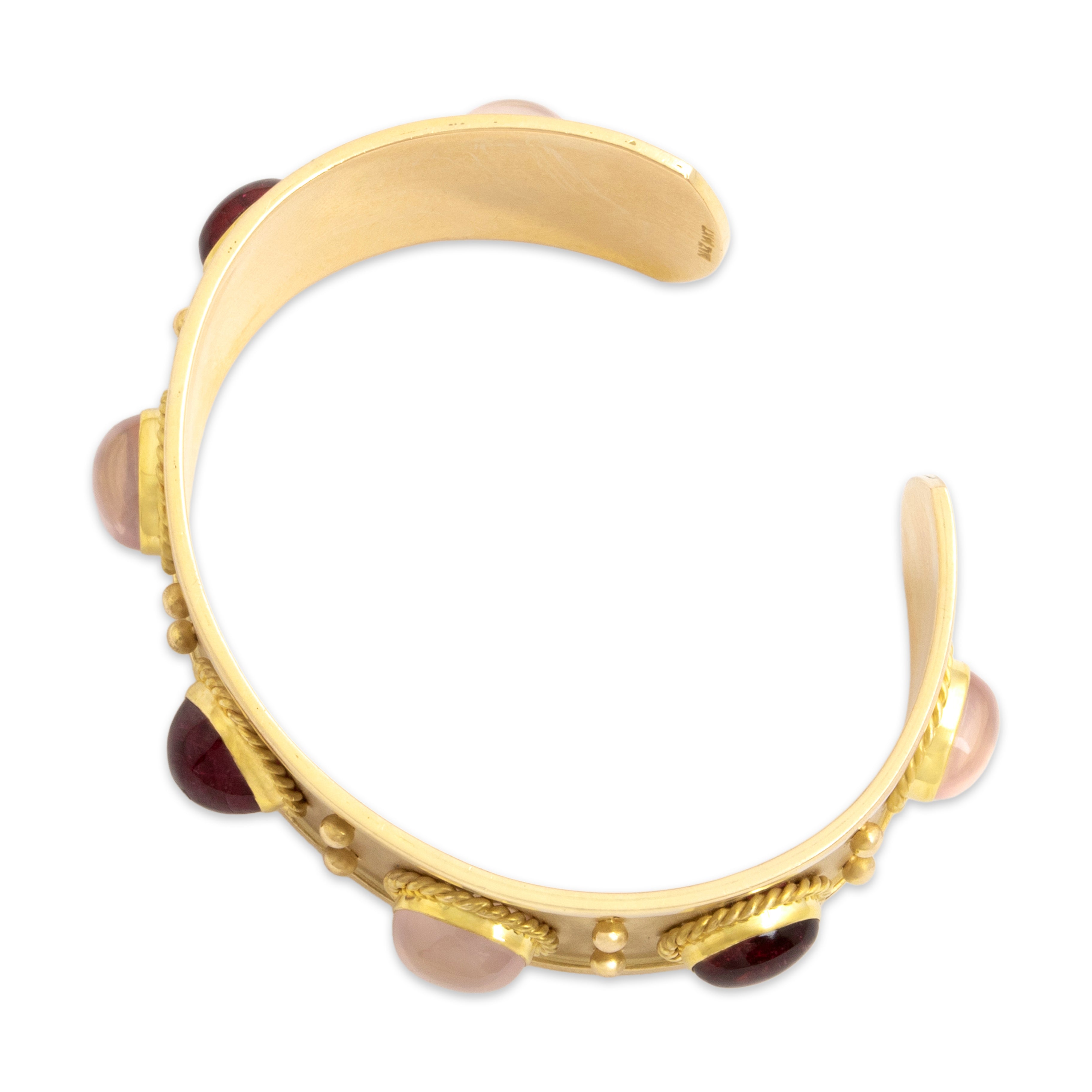 Vintage Heavy 14k Yellow Gold Pink Moonstone Pink Tourmaline Cuff Bracelet 7