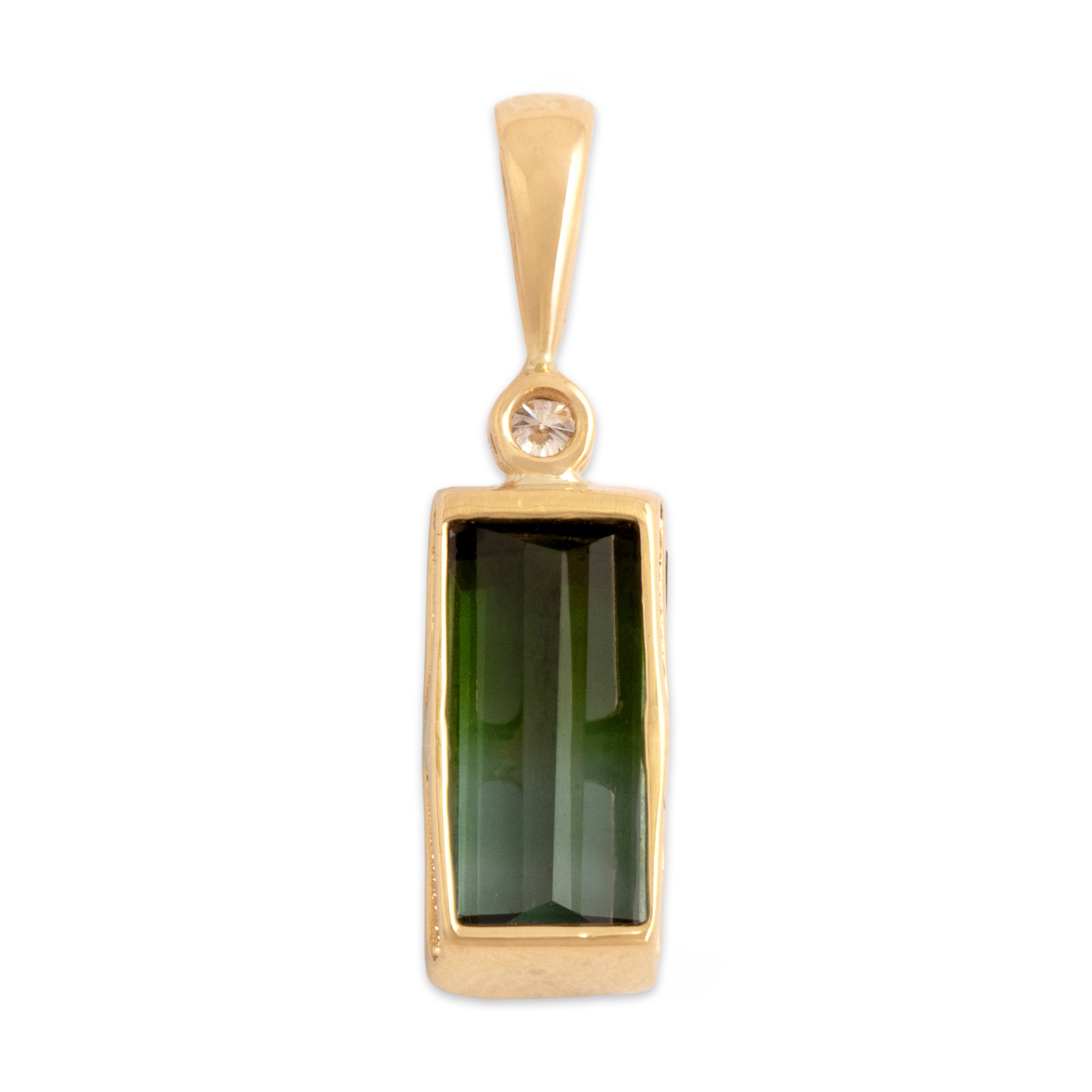 Vintage 14k Yellow Gold 2.33ct Blue-Green Tourmaline Diamond Elegant Elongated Duo Pendant - Back view