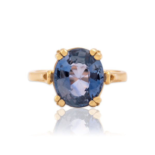 Vintage 14k Yellow Gold 4.71ct Blue No-Heat Ceylon Sapphire Fantastic Ring 6.00