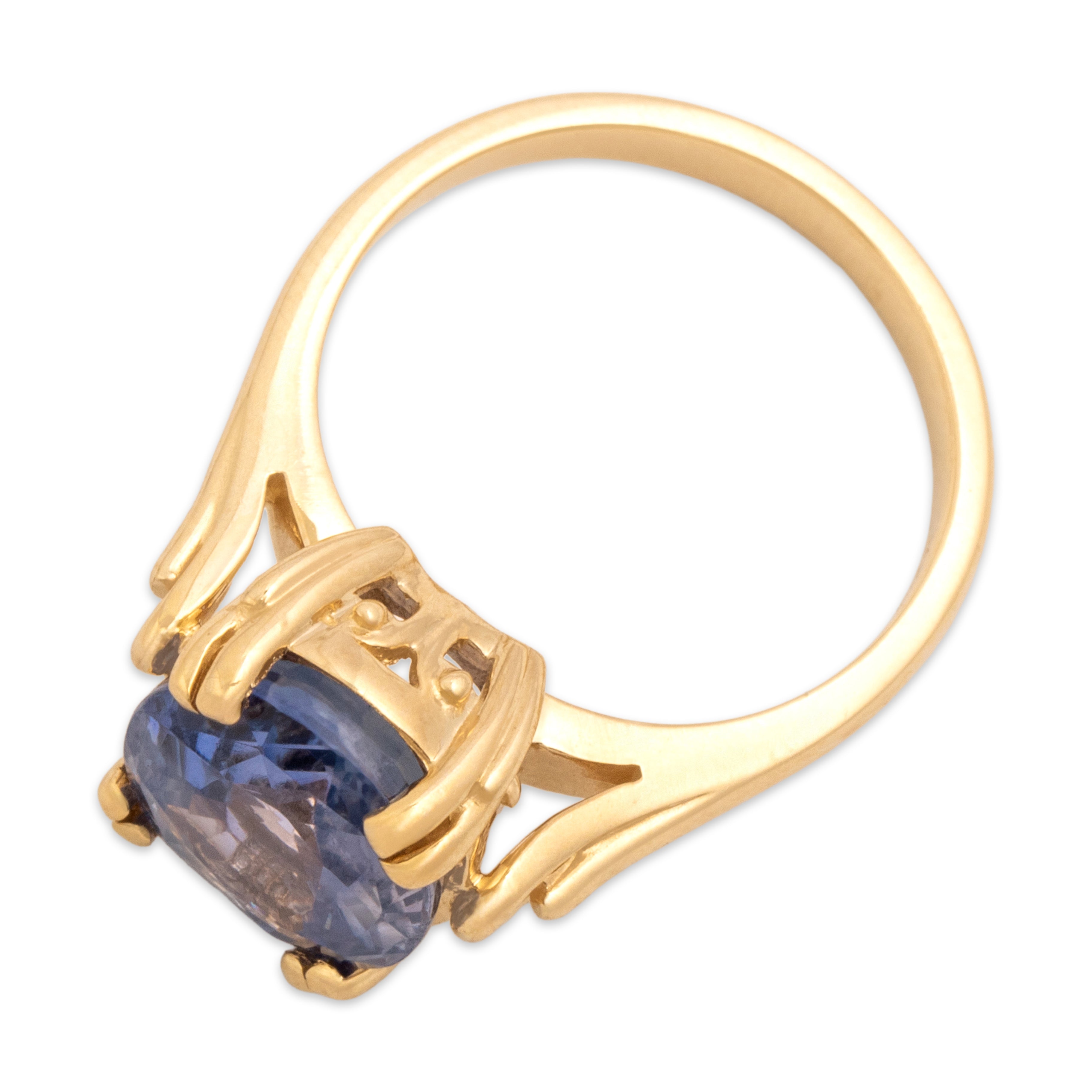 Vintage 14k Yellow Gold 4.71ct Blue No-Heat Ceylon Sapphire Solitaire Ring - Overall view