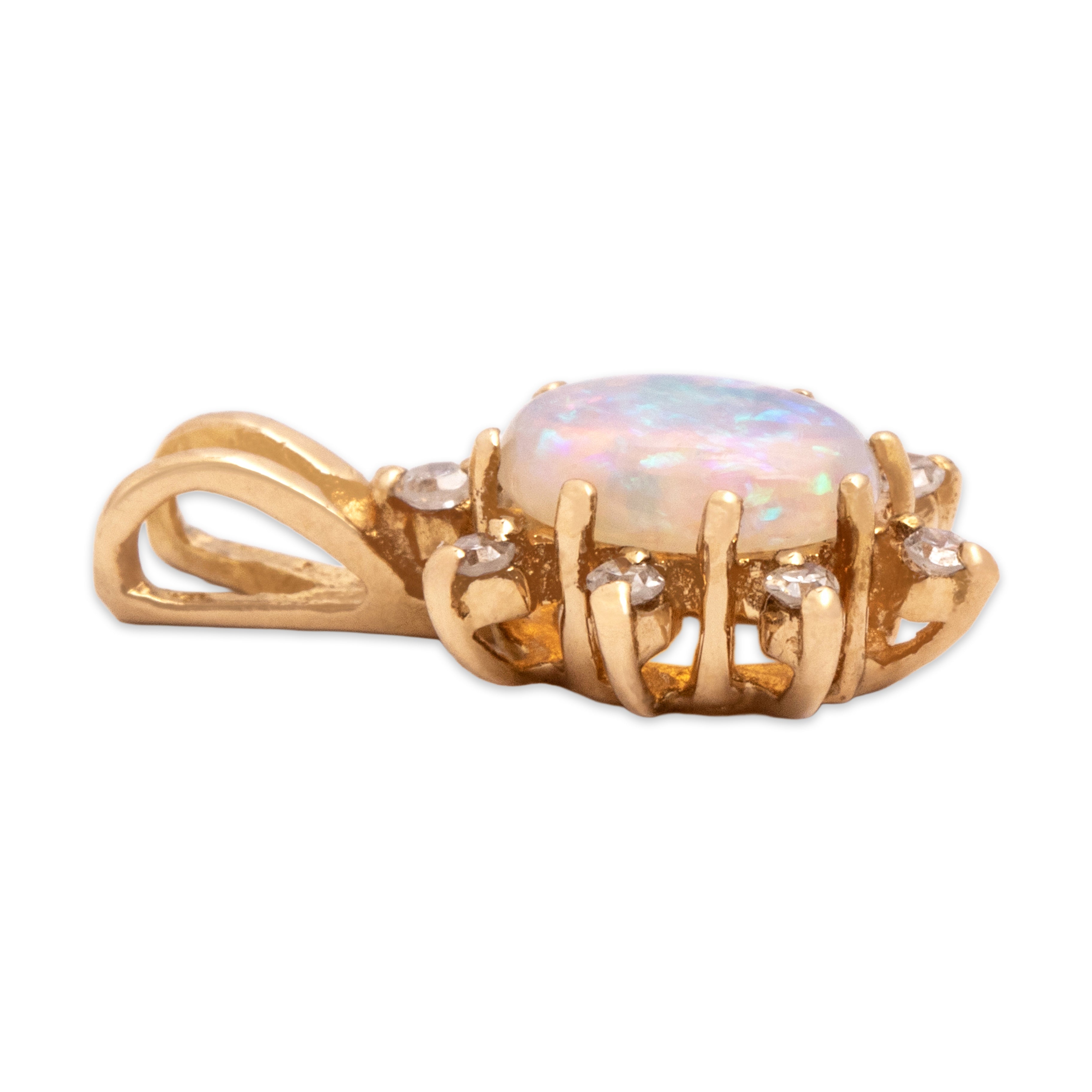 Vintage 14k Yellow Gold Opal Diamond Rainbow Glowing Star Halo Pendant - Side view