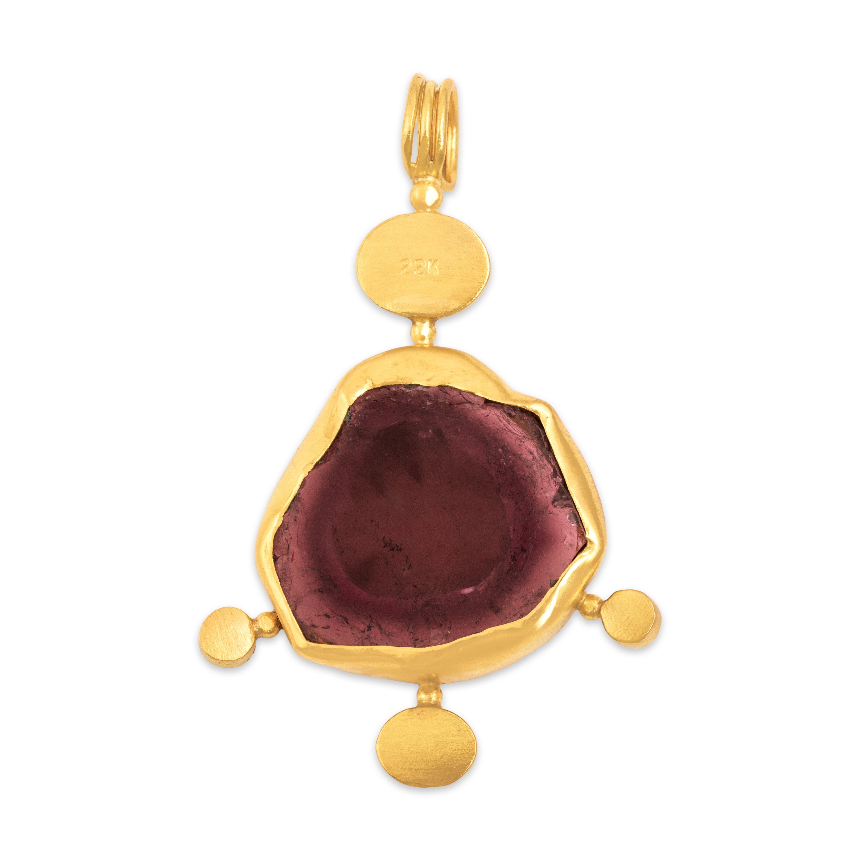 Vintage Large 22k Yellow Gold Pink & Green Tourmaline Diamond Pendant - Back view
