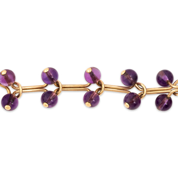 Vintage 14k Yellow Gold 40.92cttw Amethyst Abstract Grape Vine Bracelet 6.5