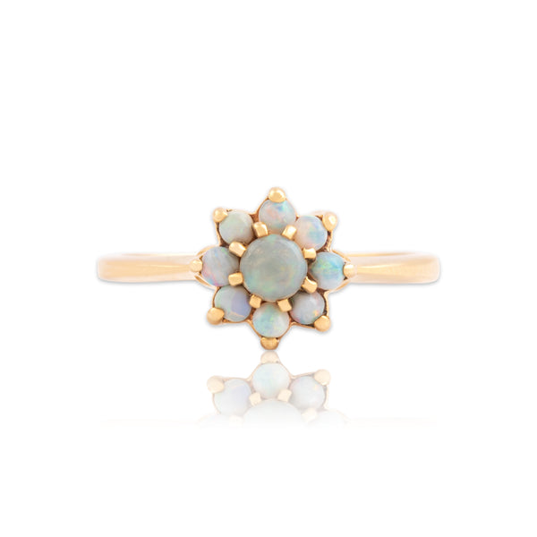 Vintage 10k Yellow Gold Opal Dainty Flower Halo Ring 6.25