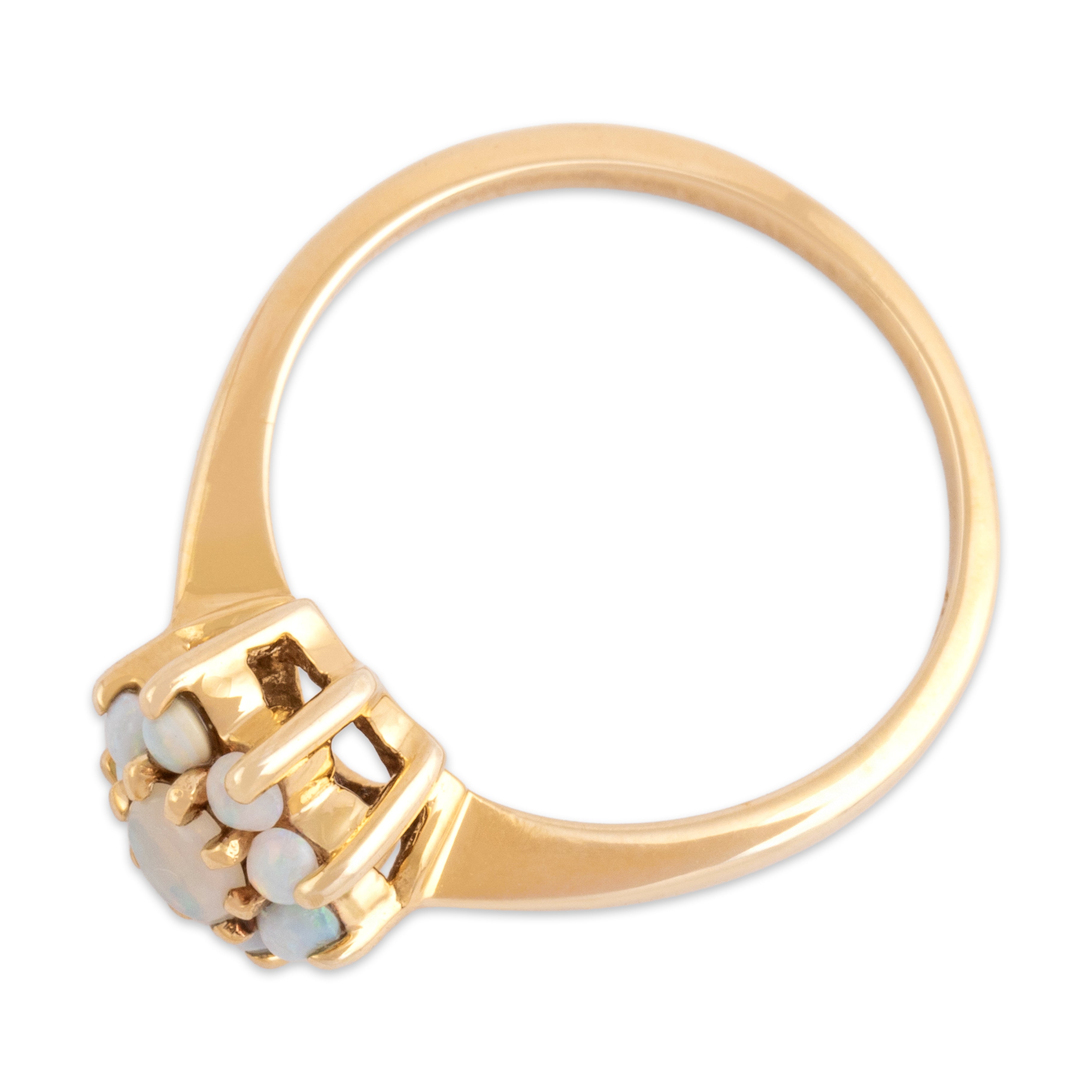 Vintage 10k Yellow Gold Opal Dainty Flower Halo Ring - Overall view