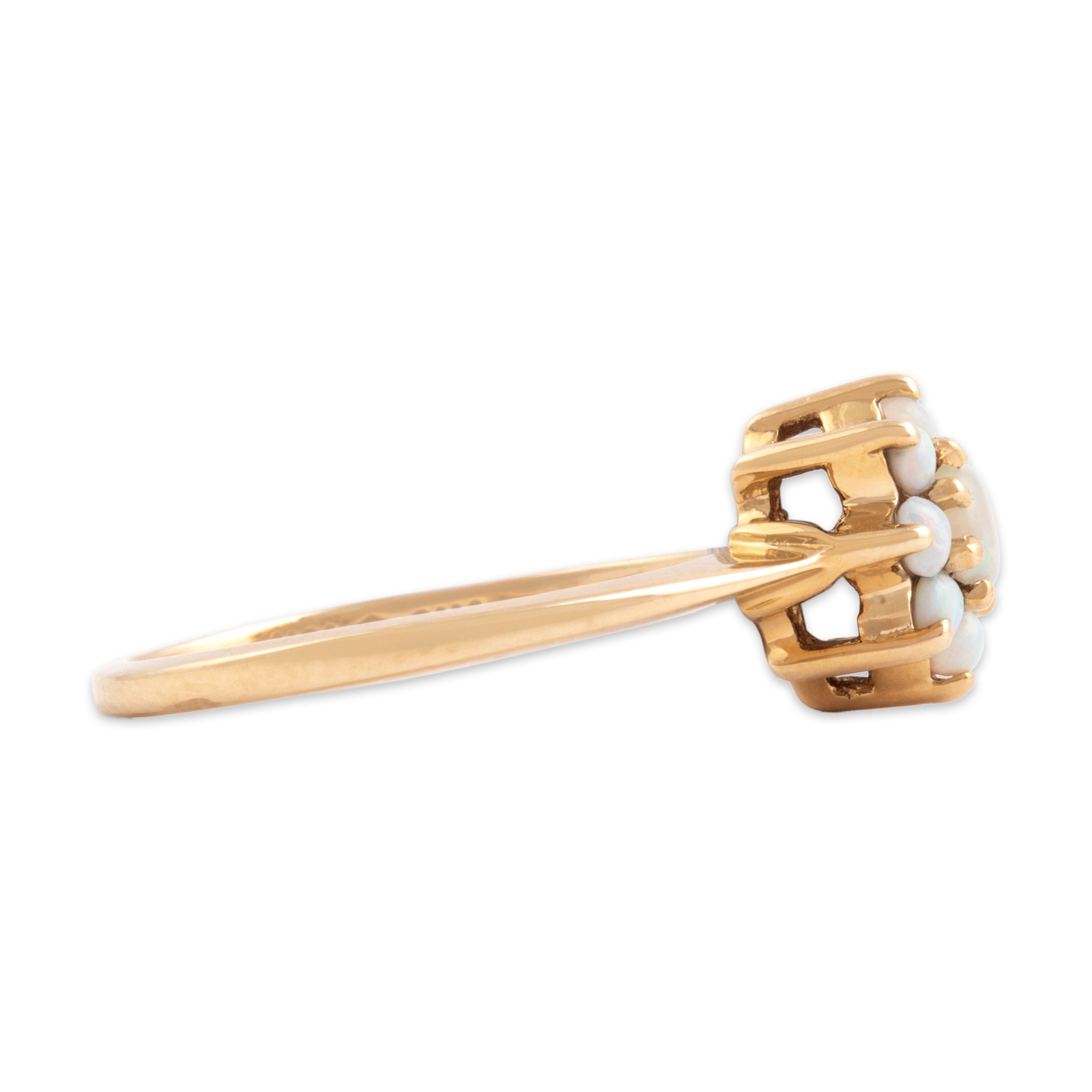 Vintage 10k Yellow Gold Opal Dainty Flower Halo Ring - Side view
