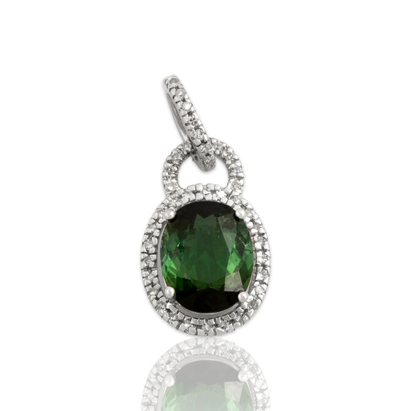 Vintage 14k White Gold 2.44ct Green Tourmaline Diamond Elegant Halo Pendant