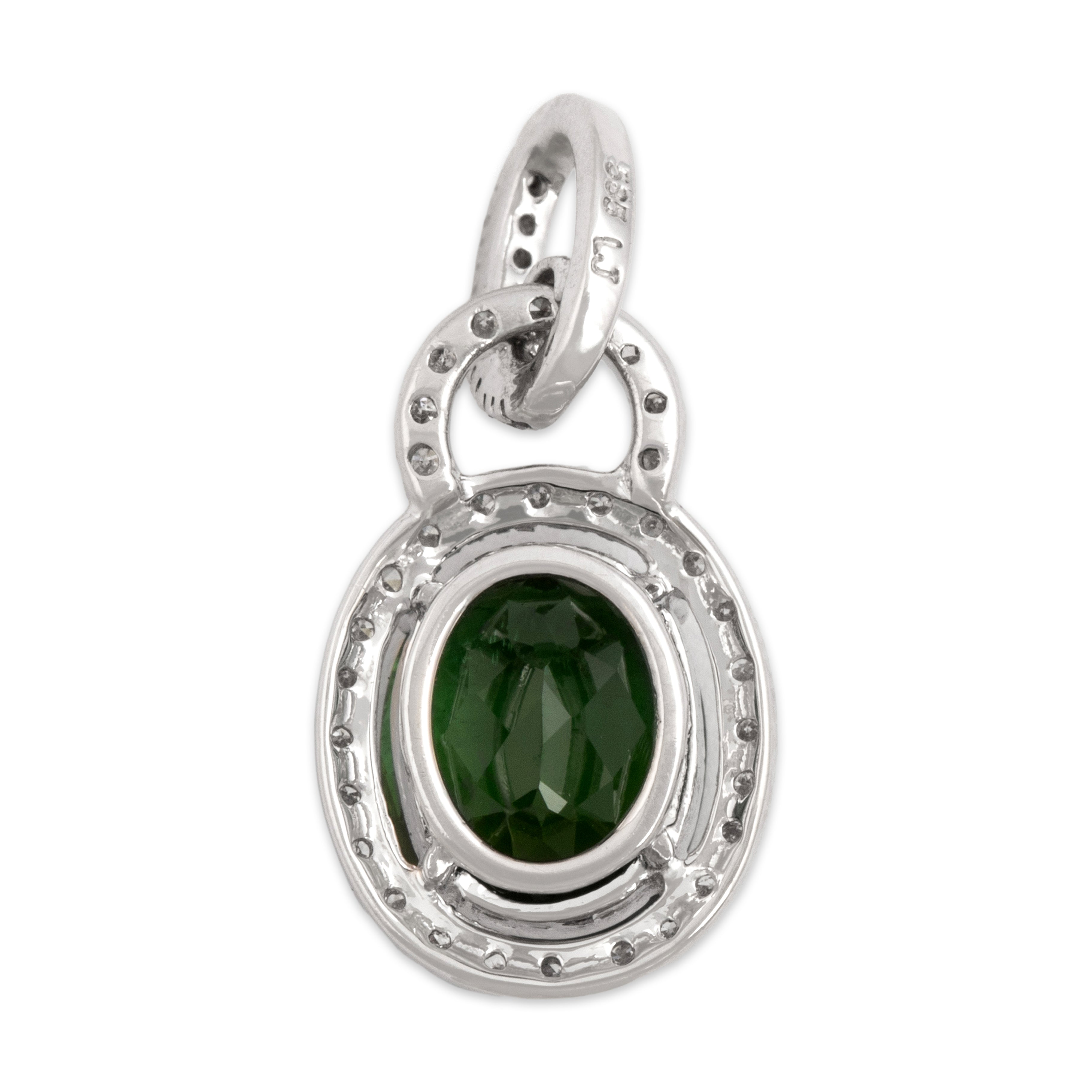 Vintage 14k White Gold 2.44ct Green Tourmaline Diamond Sophisticated Pave Halo Dangle Pendant - Back view