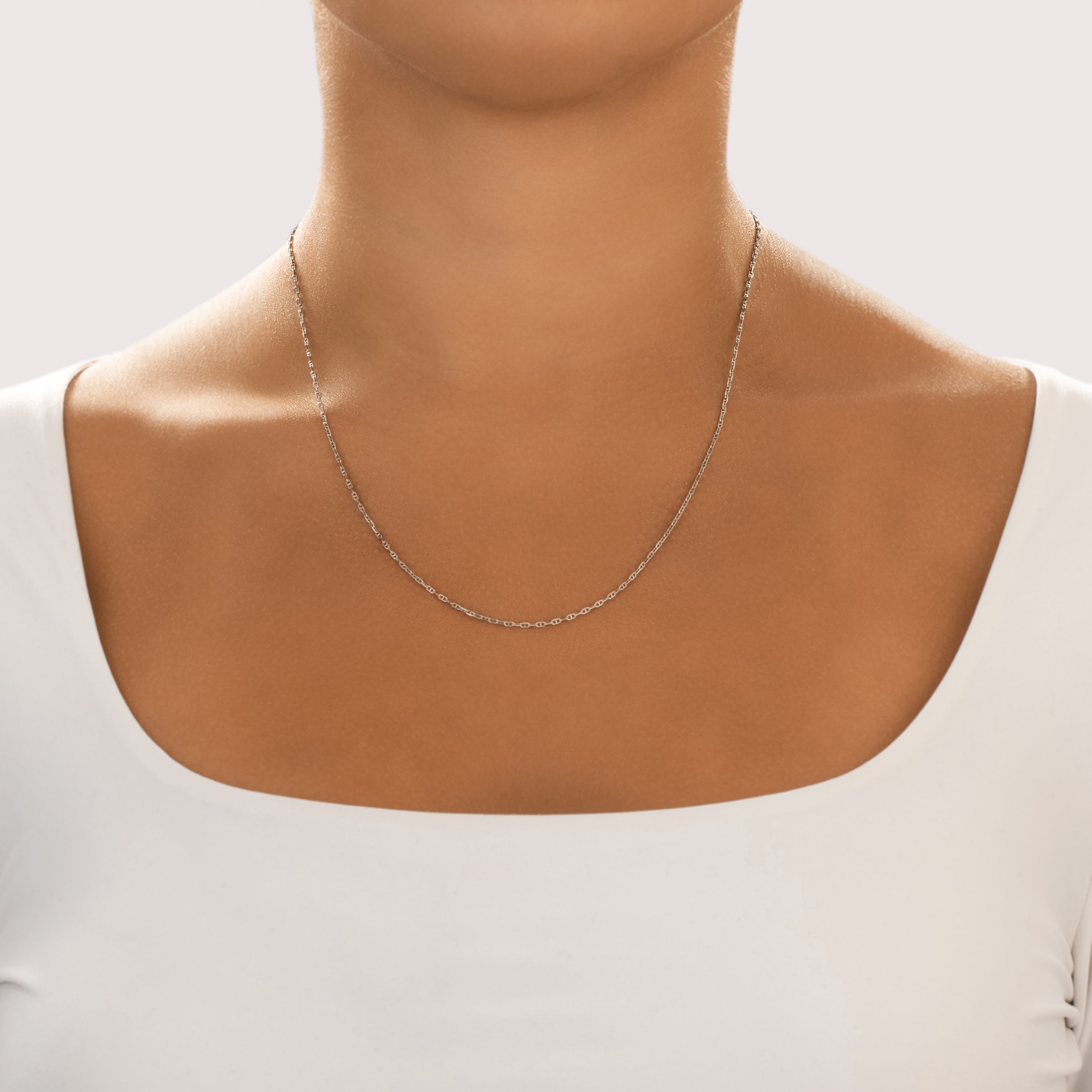 Vintage 14k White Gold 1.45mm Chic Mariner Chain - On model view