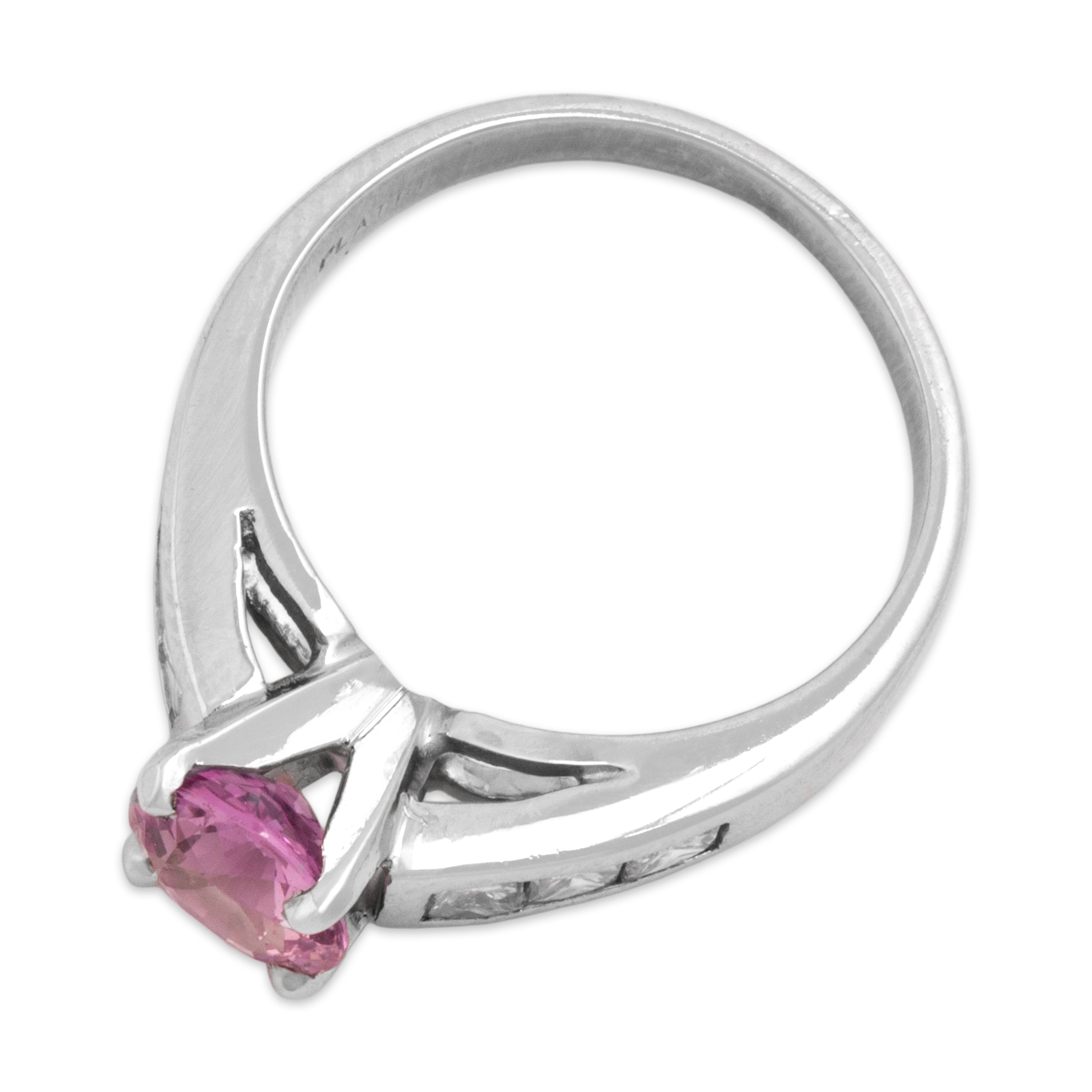 Vintage Platinum 1ct Pink Sapphire Diamond Bright Princess Shoulder Ring 5.25