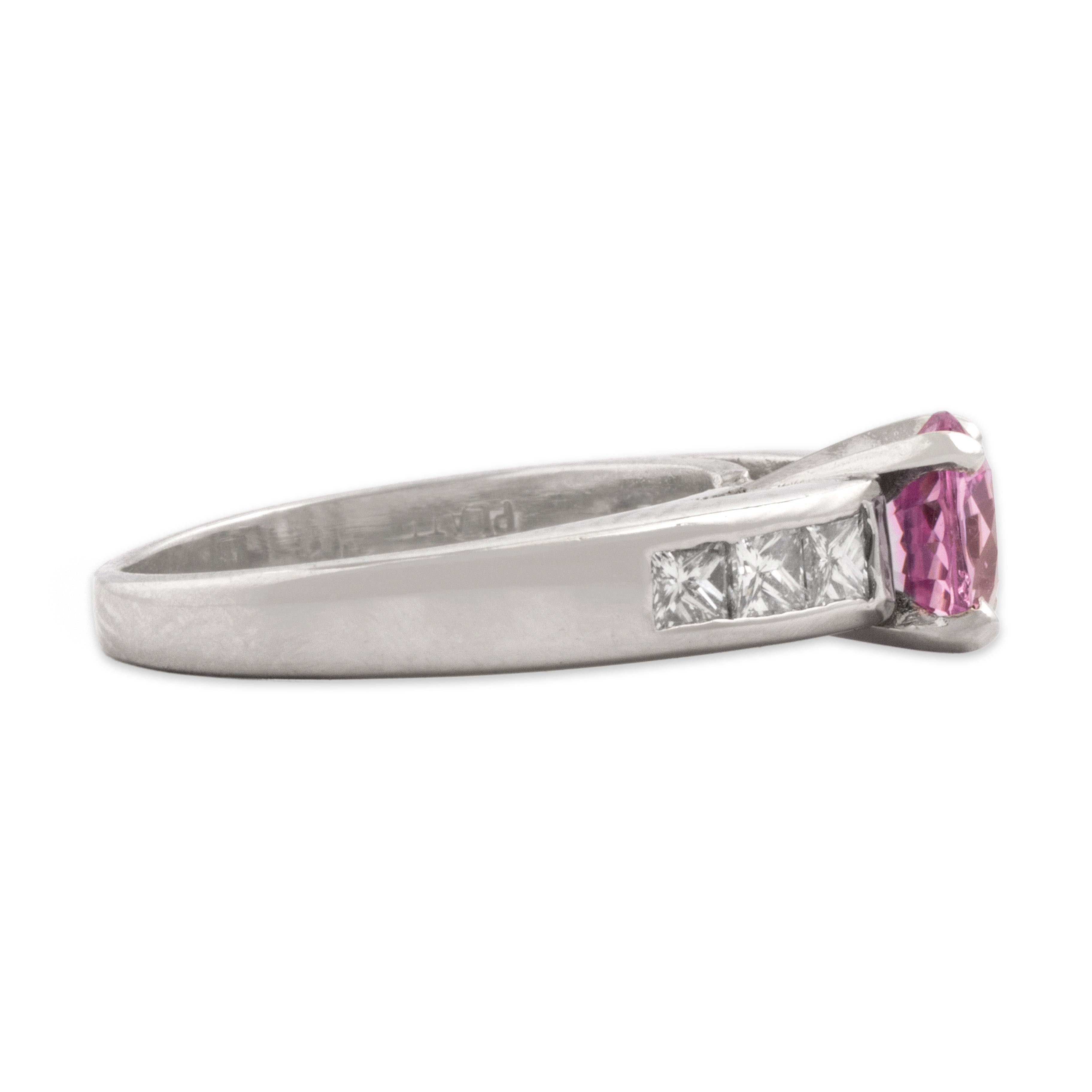 Vintage Platinum 1.0ct Pink Sapphire Diamond Fabulous Channel Shoulder Ring - Side view