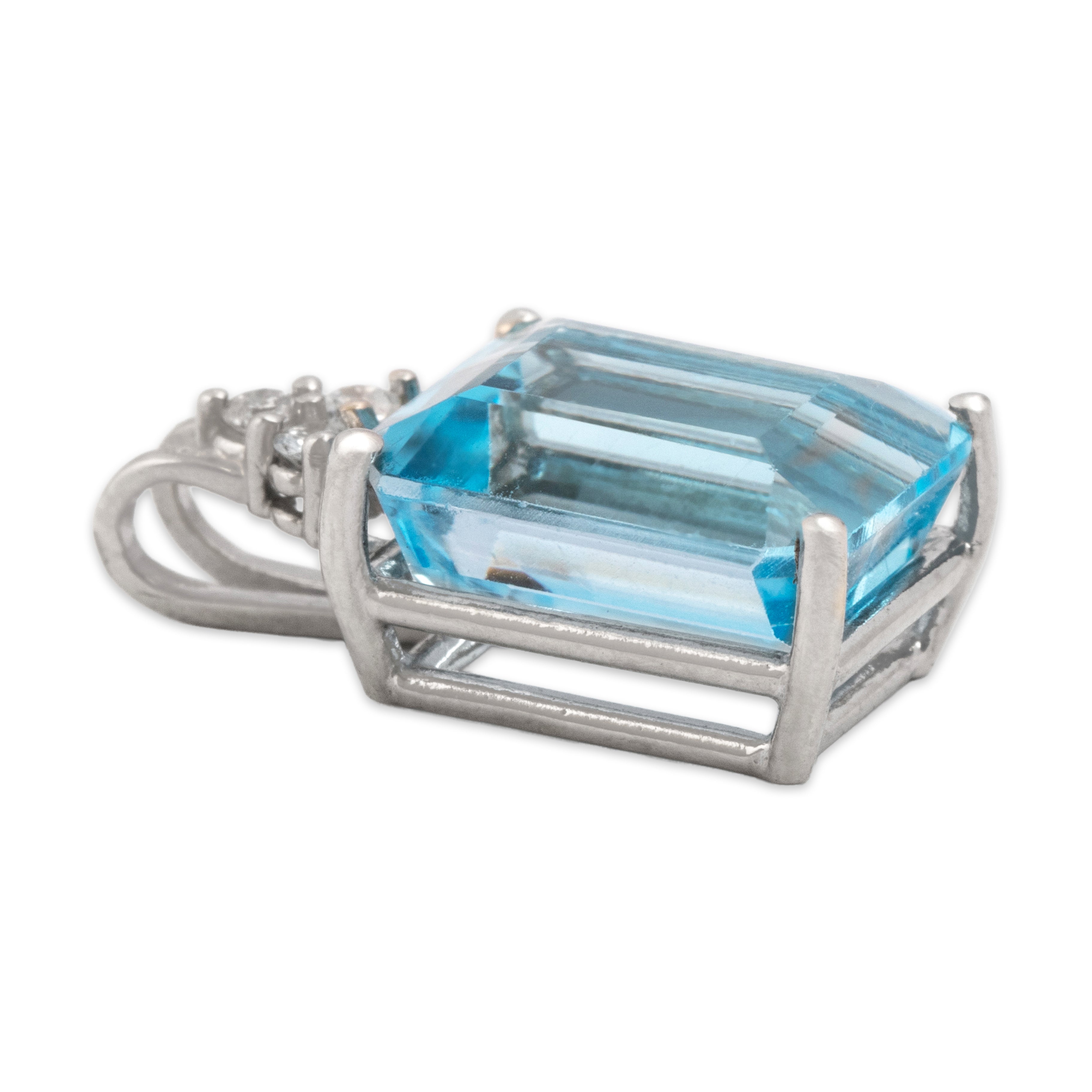 Vintage 14k White Gold 7.56ct Blue Topaz Diamond Flashing Elegance Pendant - Side view