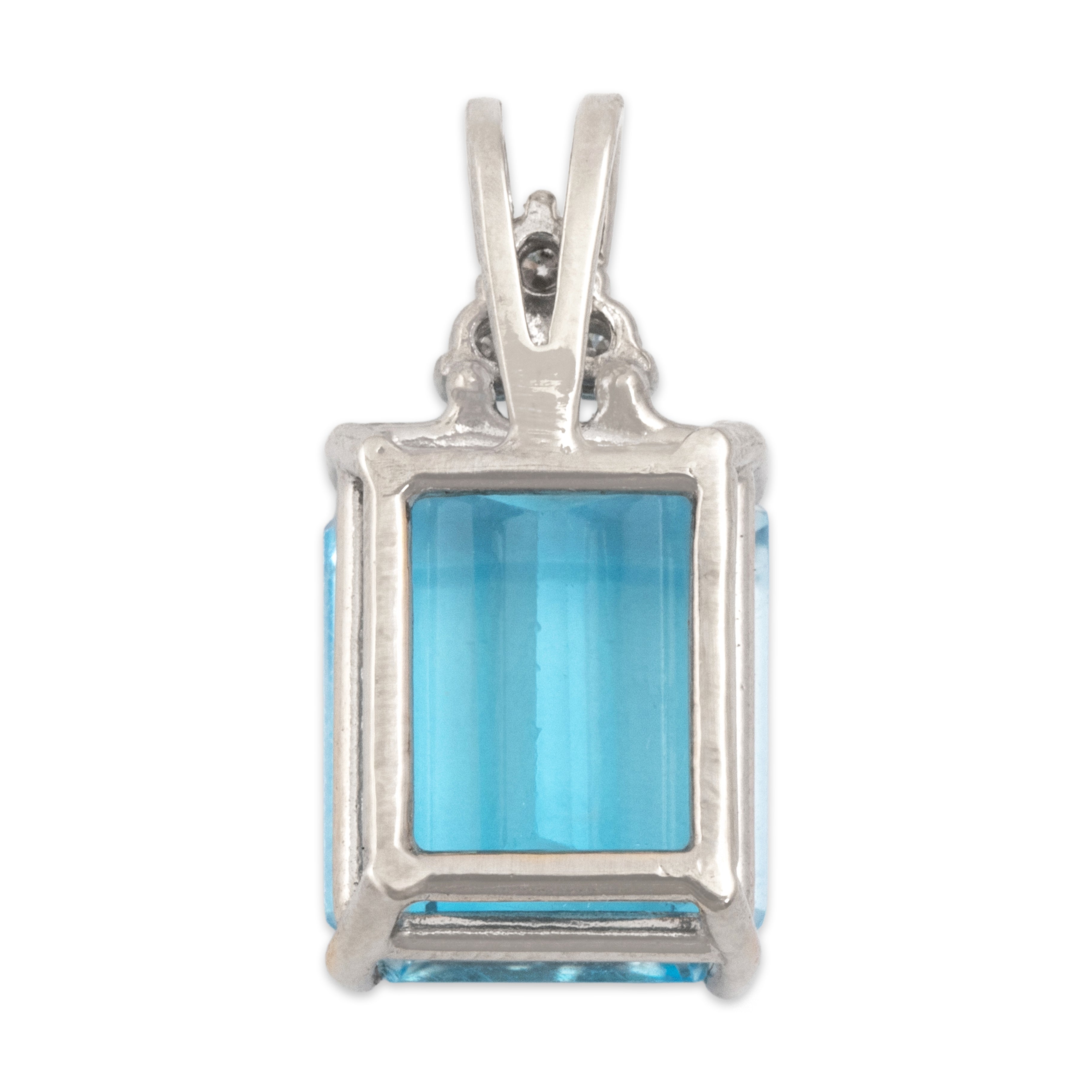 Vintage 14k White Gold 7.56ct Blue Topaz Diamond Flashing Elegance Pendant - Back view