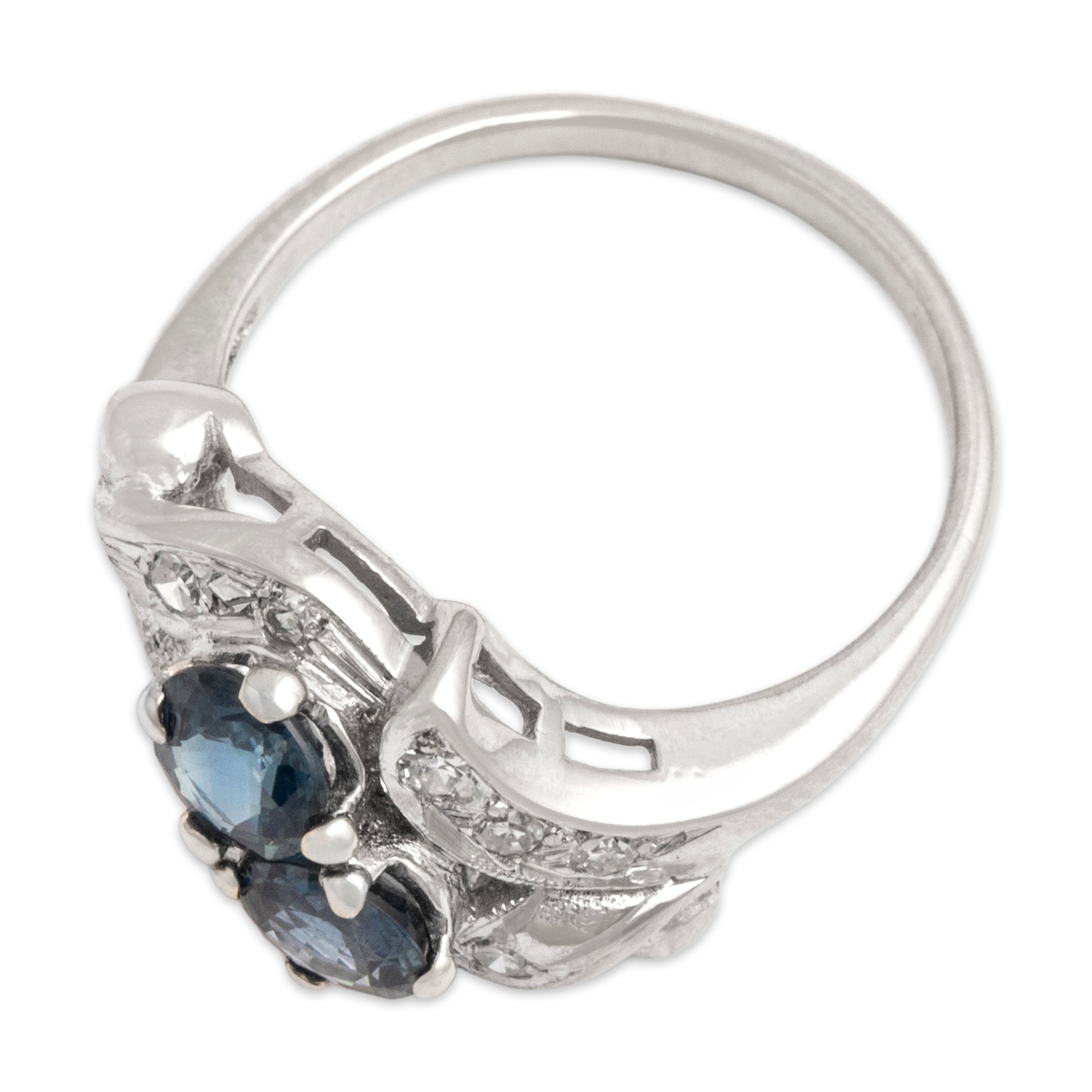 Vintage 14k White Gold .83cttw Blue Sapphire Diamond Bright Bypass Duo Ring - Overall view