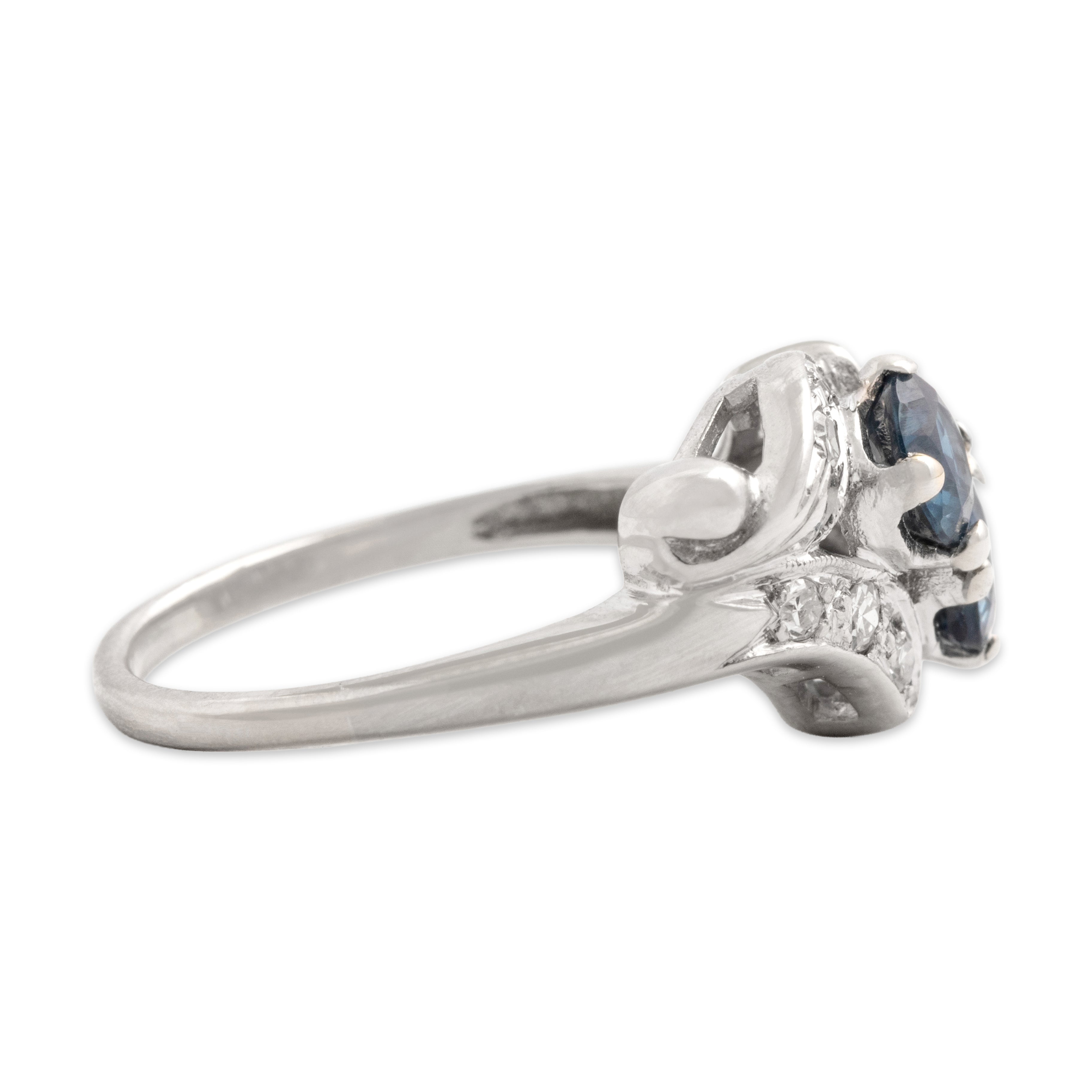 Vintage 14k White Gold .83cttw Blue Sapphire Diamond Bright Bypass Duo Ring - Side view