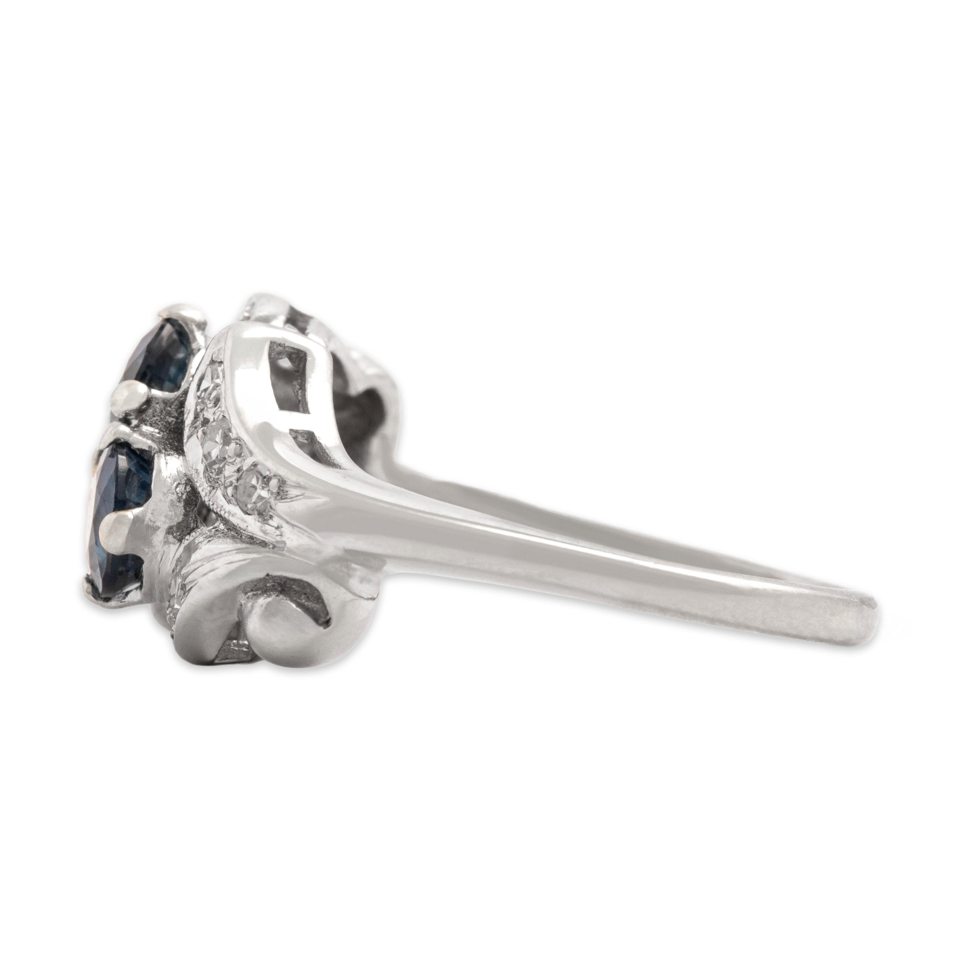 Vintage 14k White Gold .83cttw Blue Sapphire Diamond Bright Bypass Duo Ring - Side view