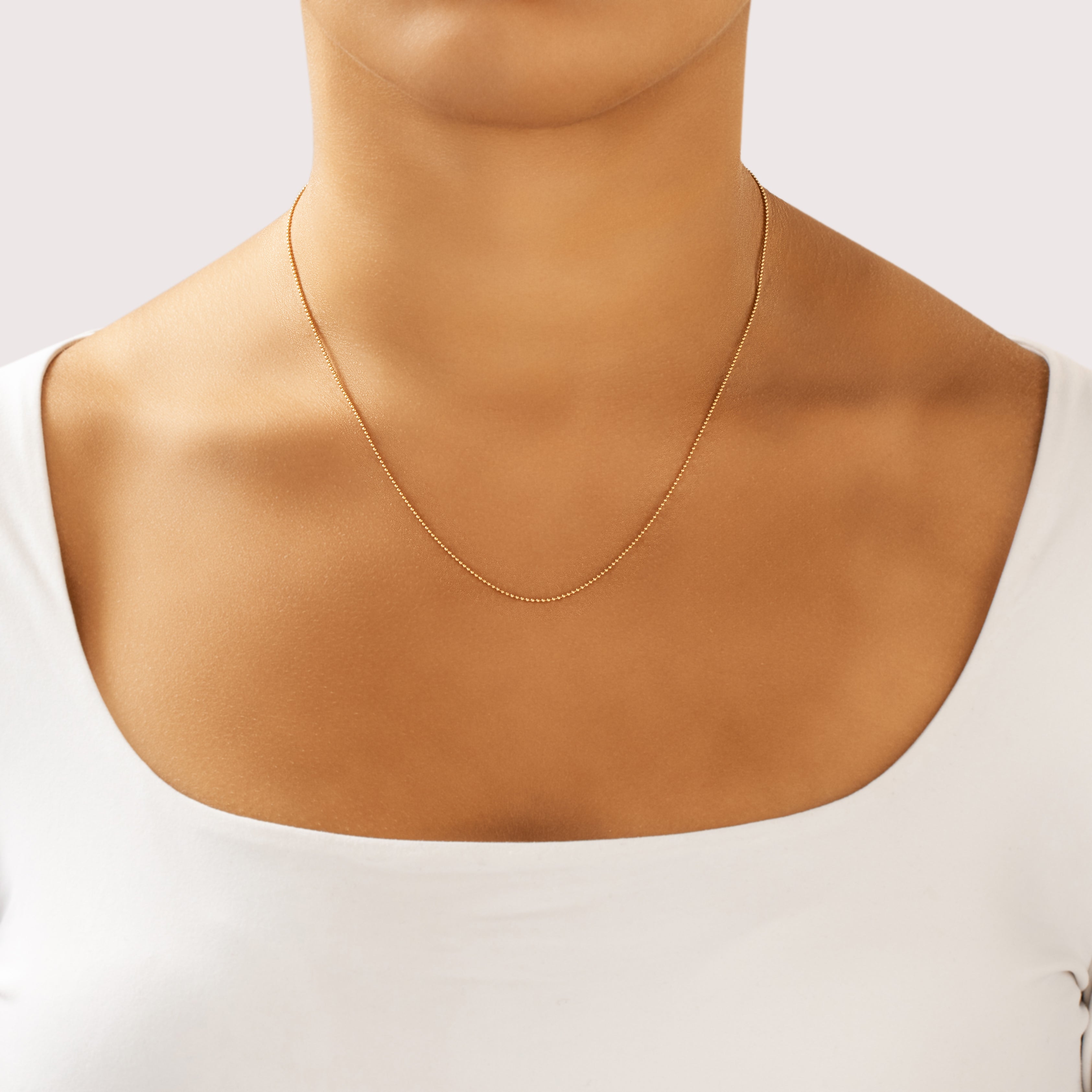 Vintage 14k Yellow Gold 1mm Fluid Ball Chain - On model view