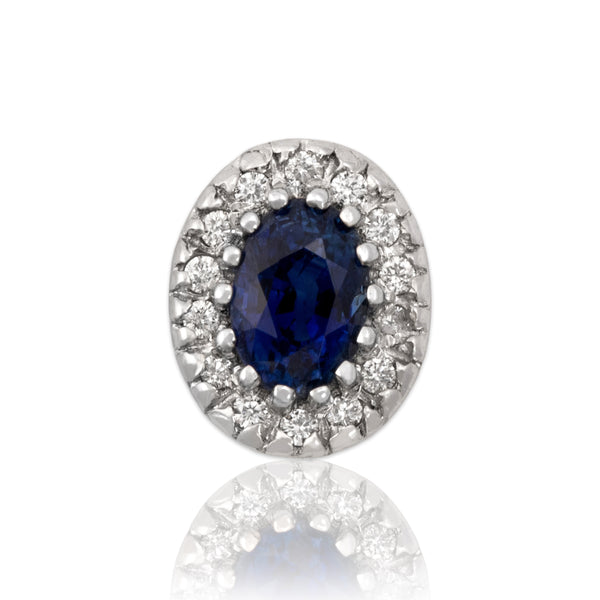 Vintage Small 18k White Gold .55ct Blue Sapphire Diamond Oval Halo Slide Pendant