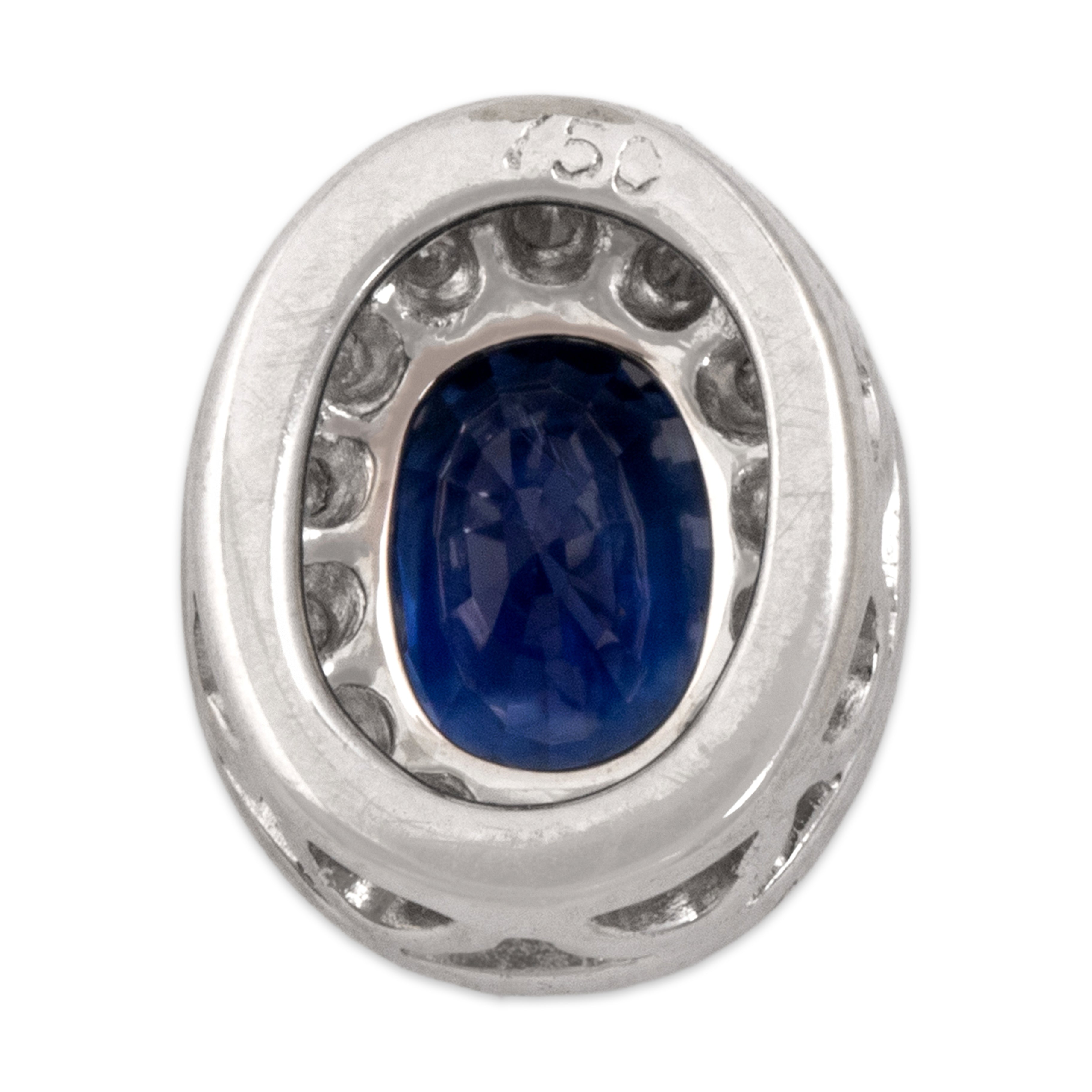 Vintage Small 18k White Gold .55ct Blue Sapphire Diamond Oval Halo Slide Pendant - Back view