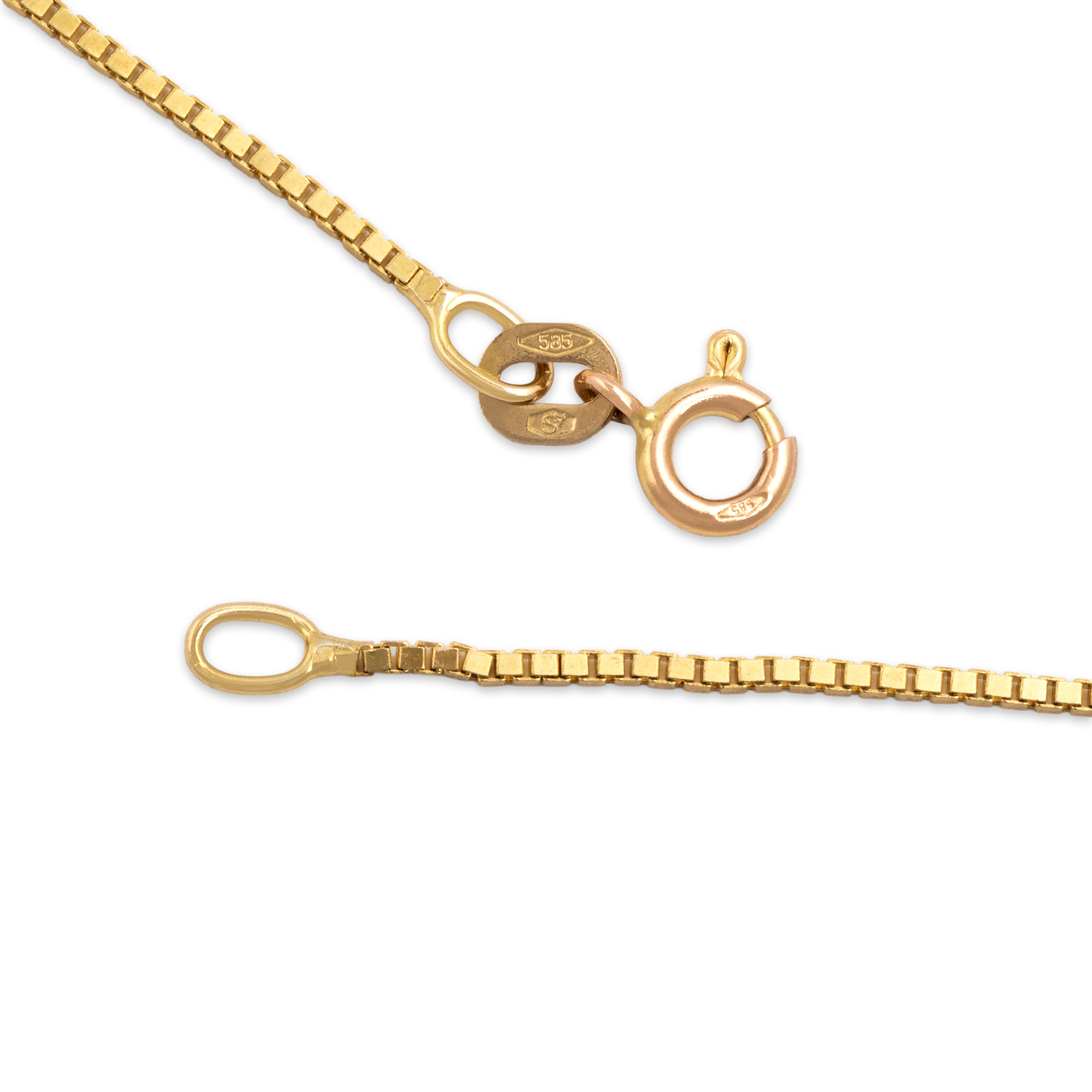 Vintage 14k Yellow Gold 1mm Stackable Sleek Box Chain - clasp view