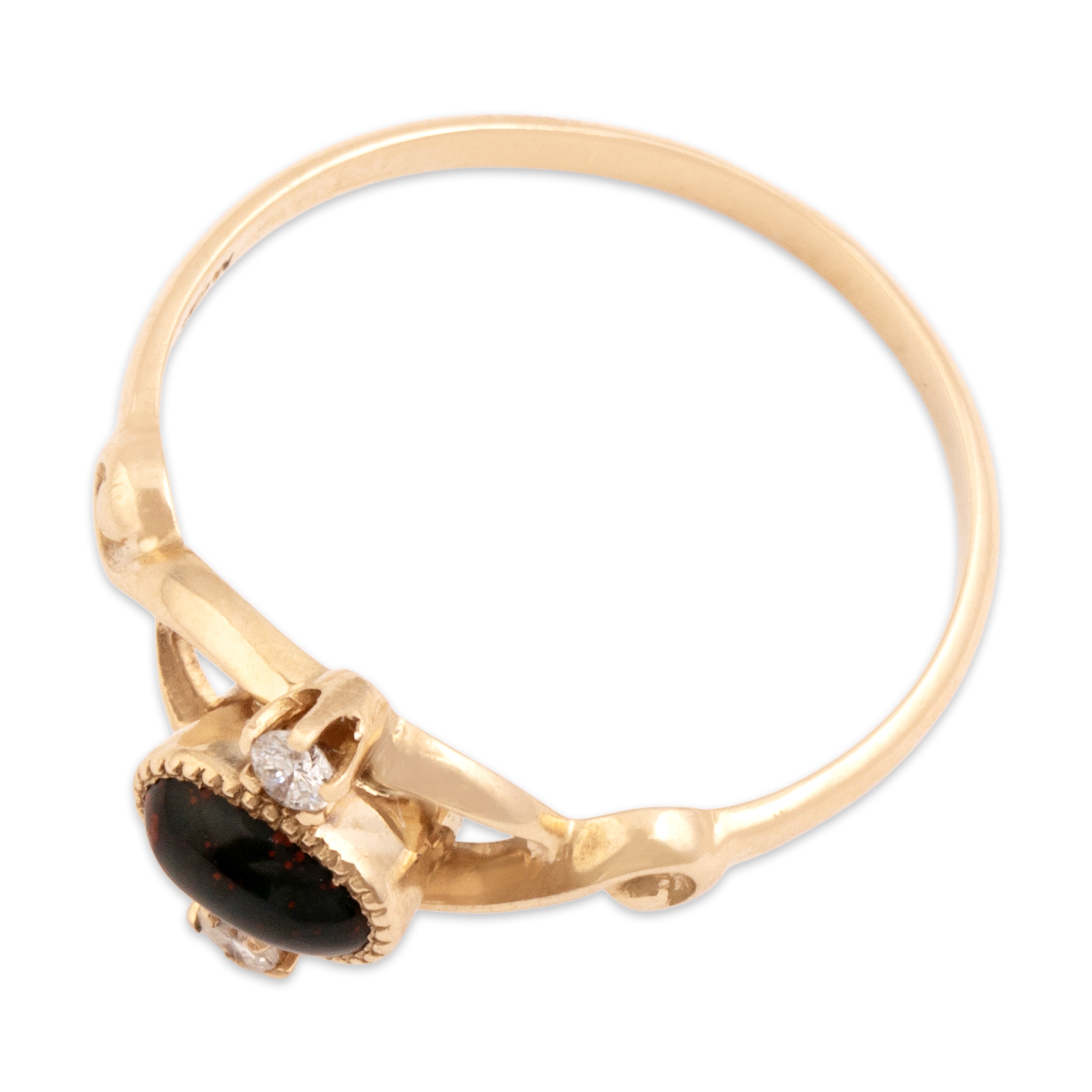Vintage 10k Yellow Gold Bloodstone Diamond Entwined Dimensional Trio Ring - Overall view
