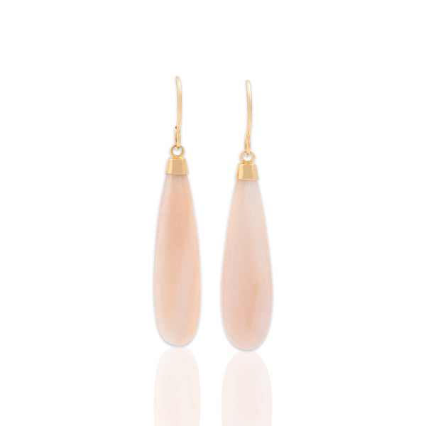 Vintage 14k Yellow Gold Pink Shell Glowing Lozenge Dangle Earrings