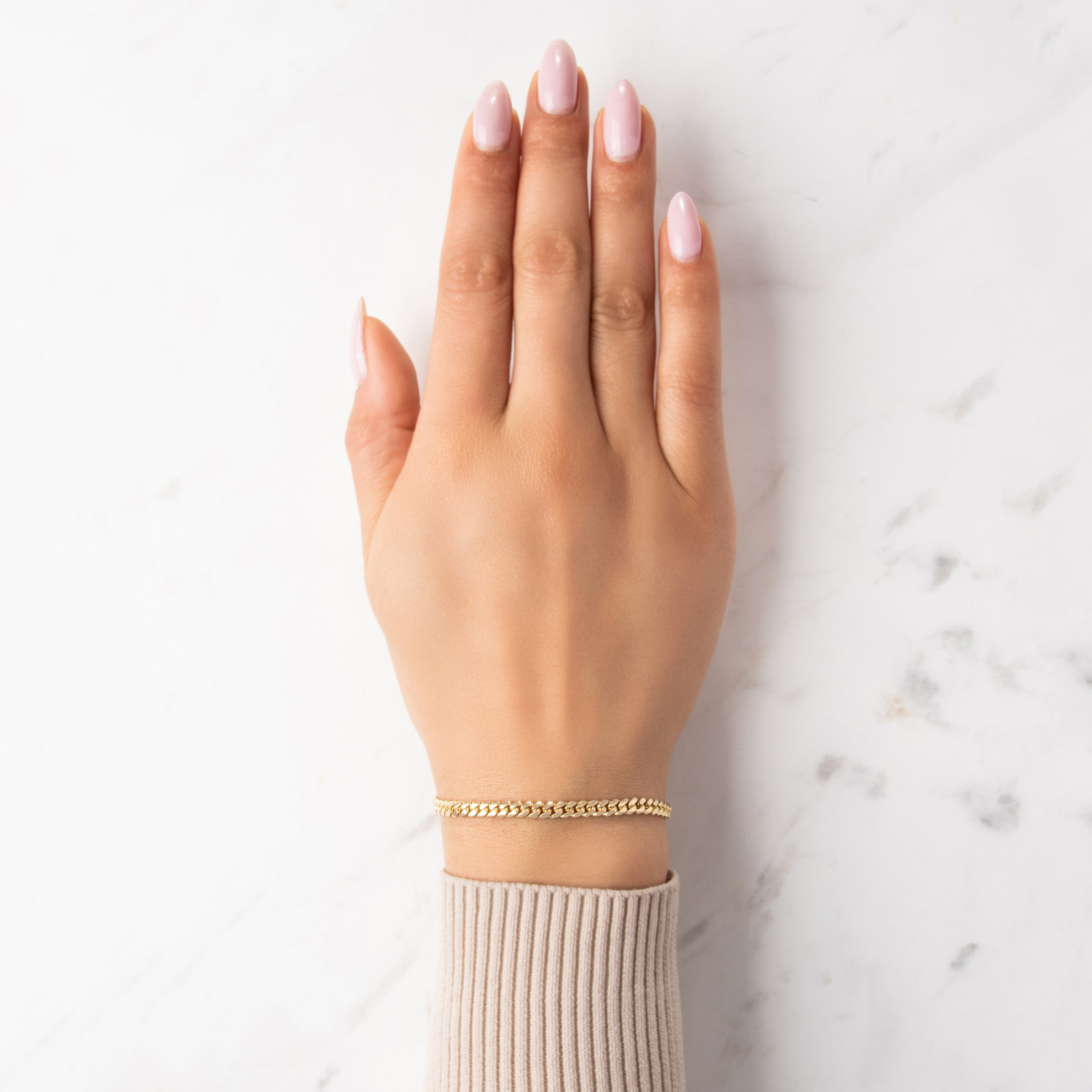 Vintage Heavy 14k Yellow Gold Sinuous Curb Link Bracelet - On model view
