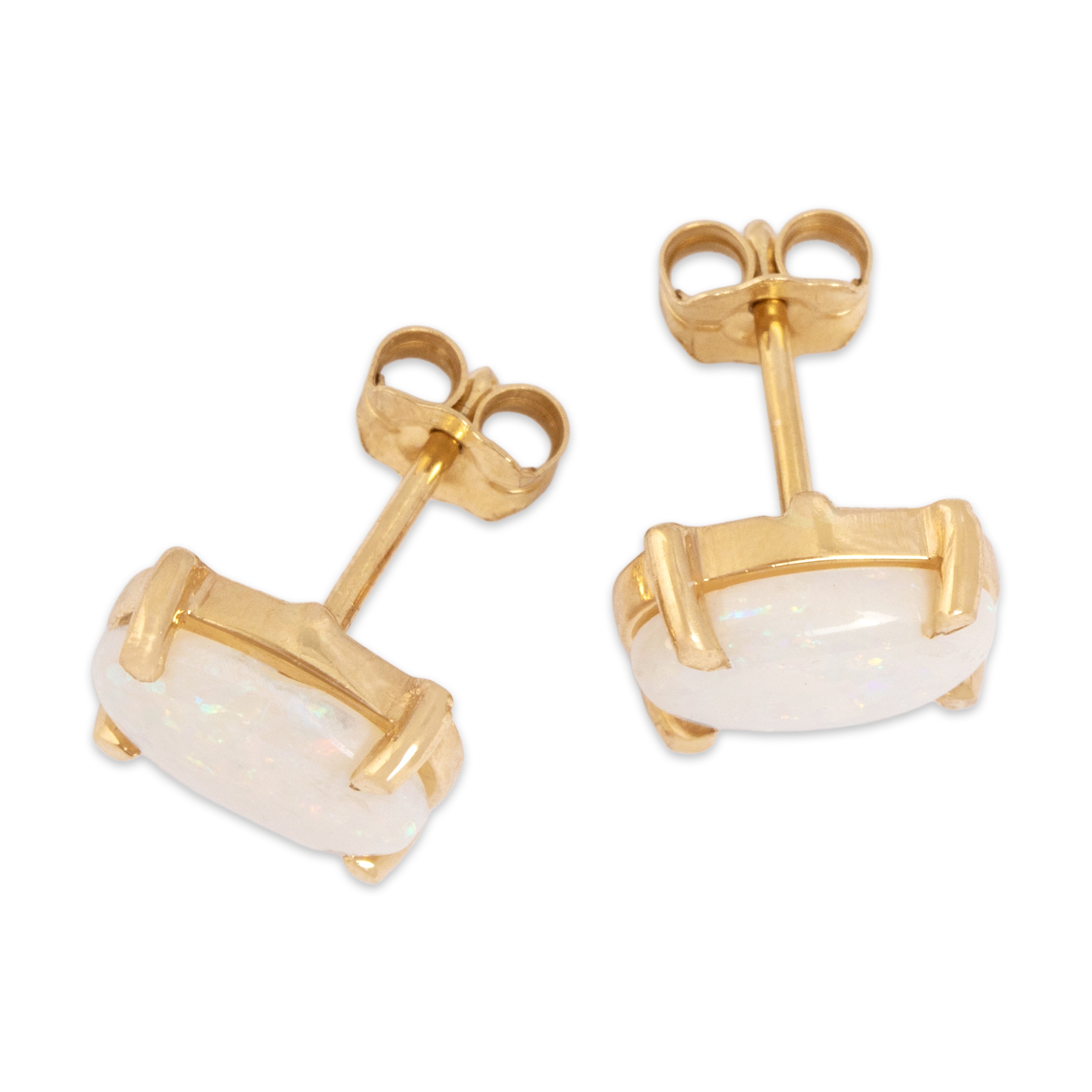 Vintage 14k Yellow Gold 1.01cttw Opal Timeless Oval Stud Earrings - Overall view