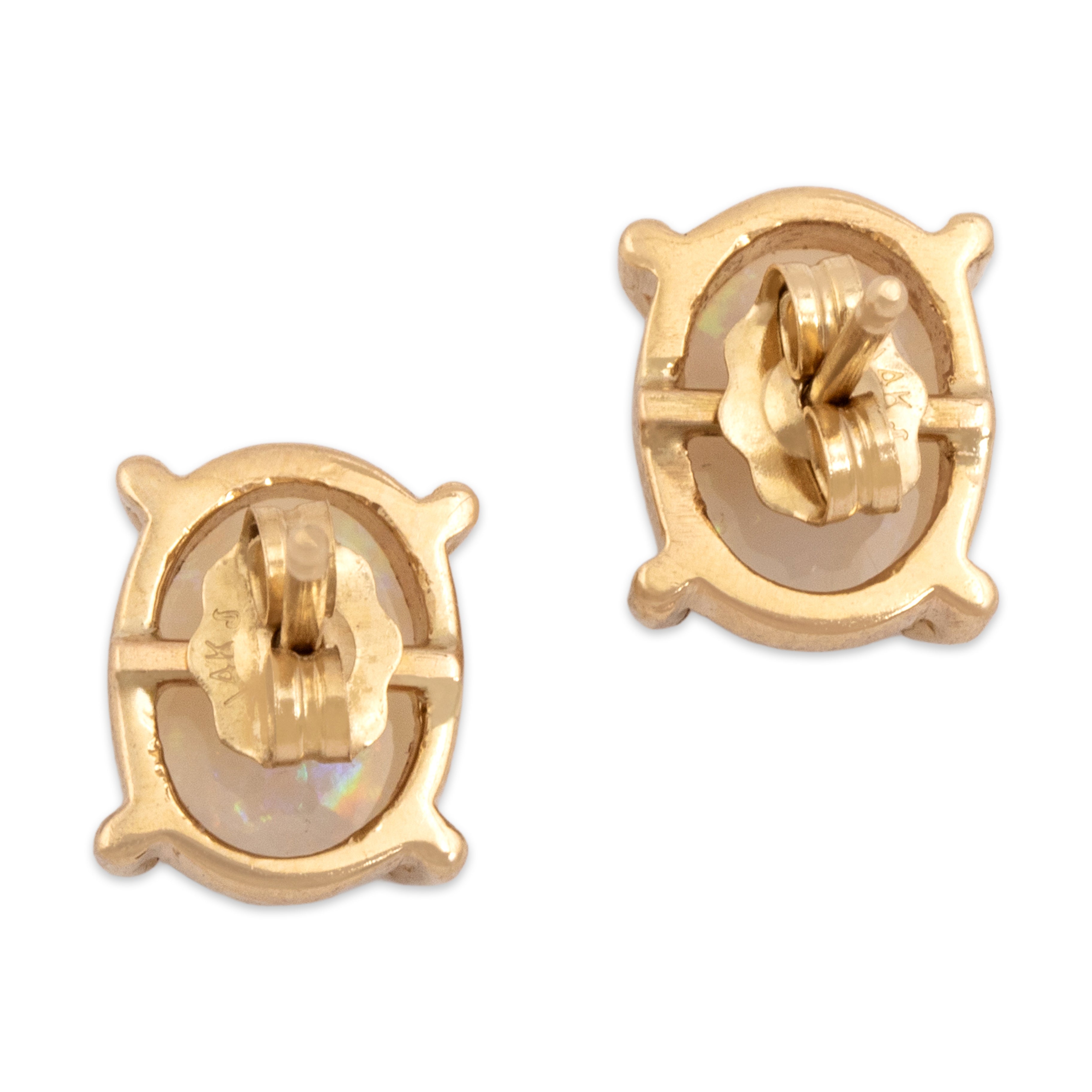Vintage 14k Yellow Gold 1.01cttw Opal Timeless Oval Stud Earrings - Back view