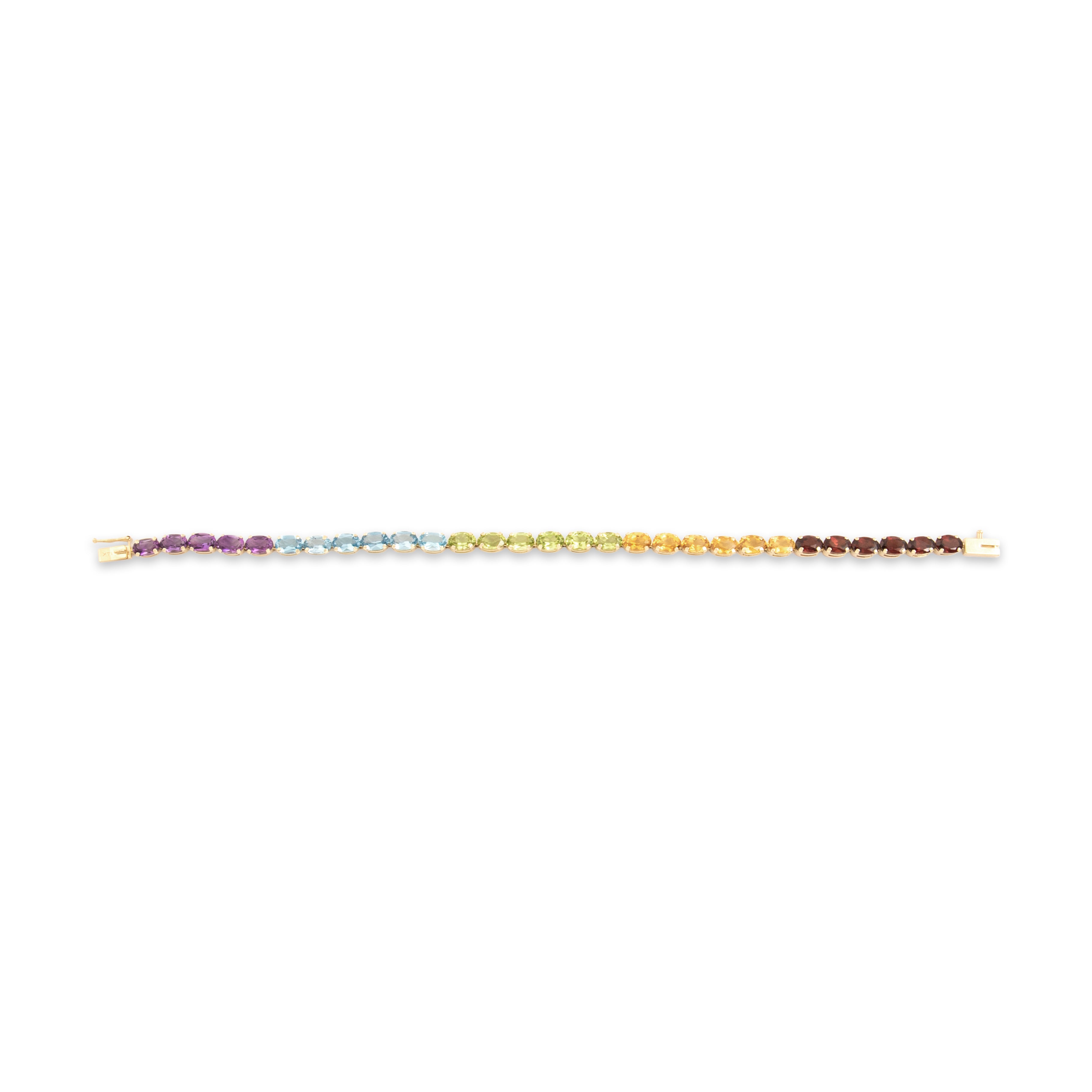 Vintage 14k Yellow Gold Multistone Rainbow Playful Tennis Link Bracelet 7