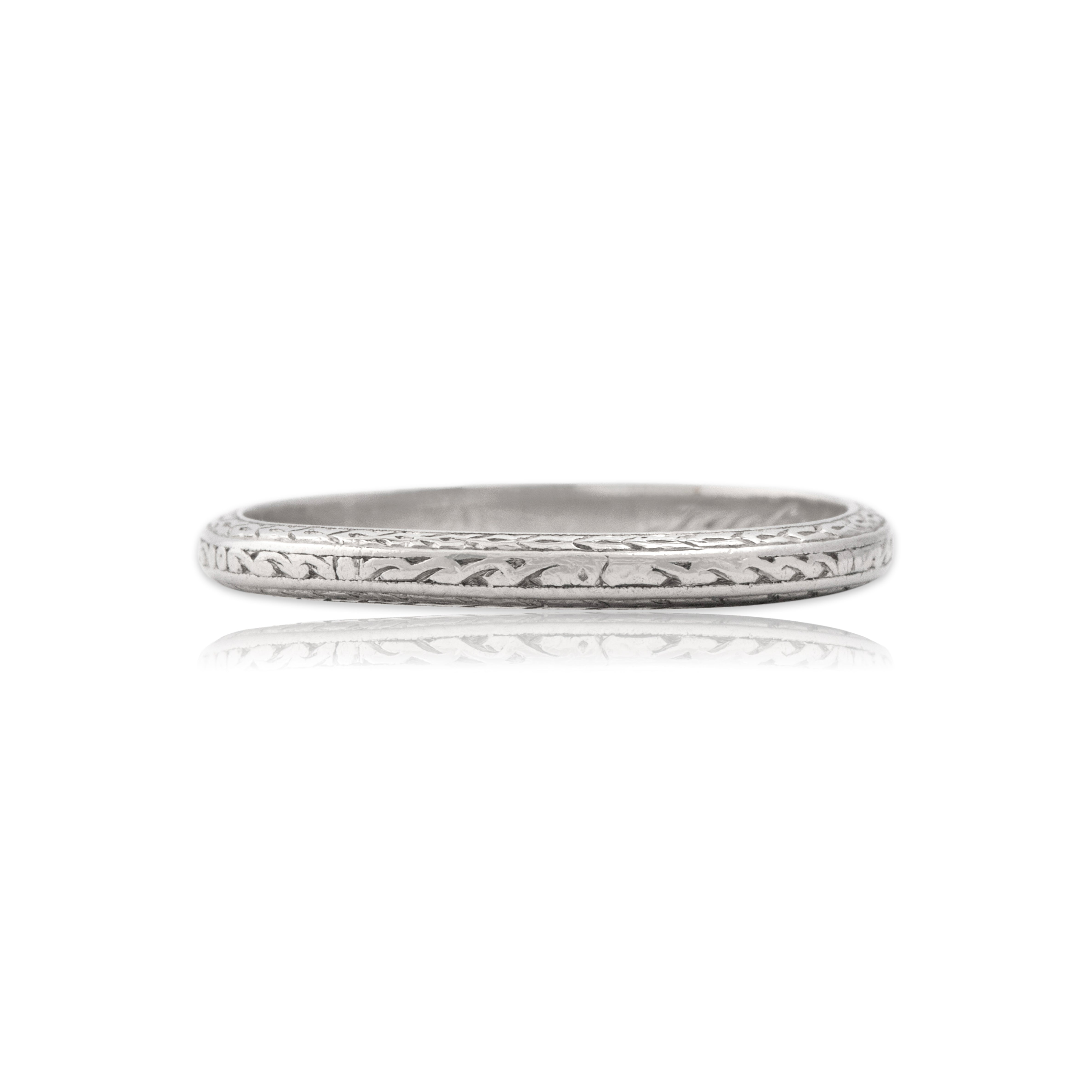 Antique Art Deco Platinum Wonderful Patterned Eternity Band Ring - Close-up view