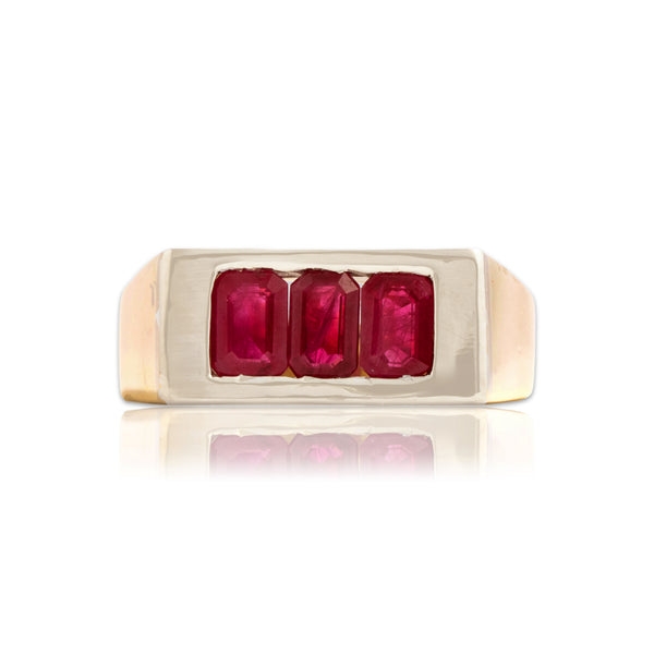 Vintage 14k Yellow & White Gold 1.67cttw Ruby Bold Trio Bar Ring 11.00