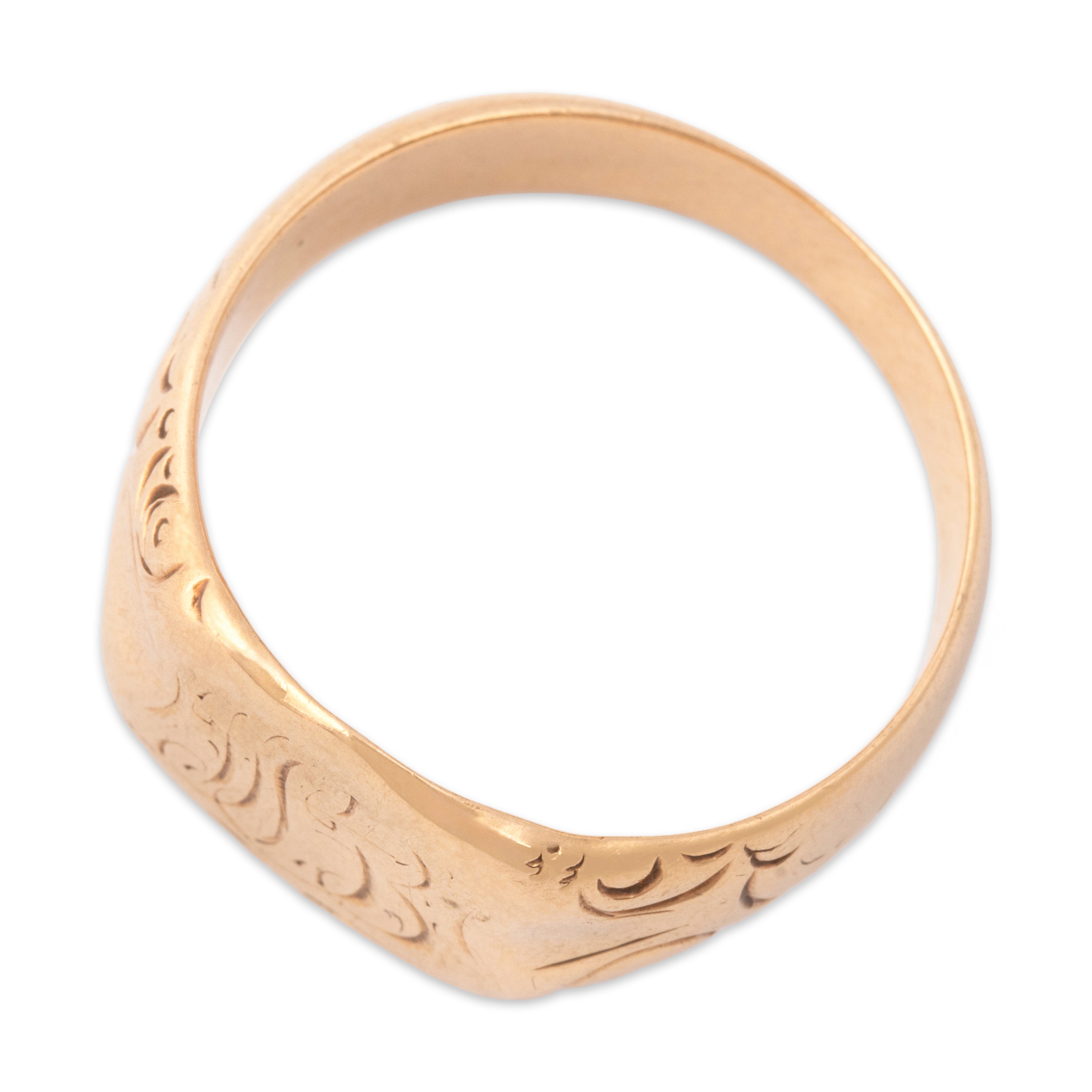Antique Heavy 14k Rosy Yellow Gold Wonderful Swirling Shield Signet Ring - Overall view