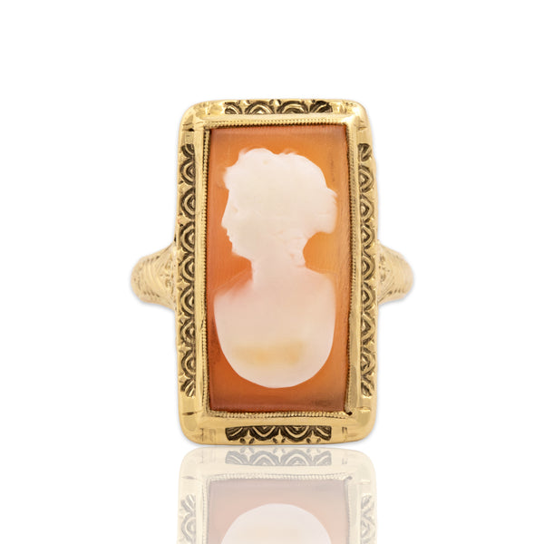 Vintage 14k Yellow Gold Shell Ornate Framed Cameo Ring 4.25