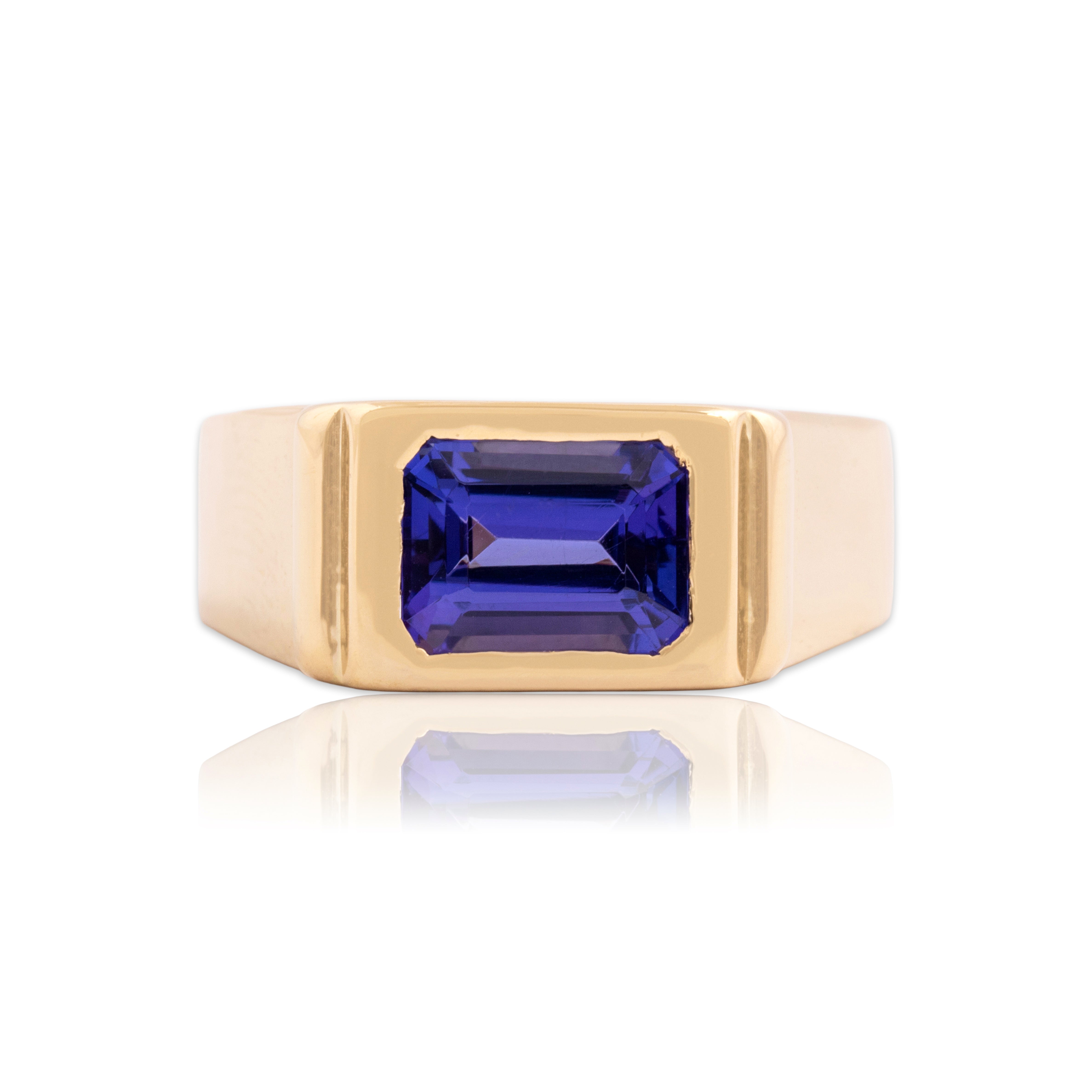Vintage 14k Yellow Gold 3.12ct Tanzanite Bold East-West Solitaire Ring 10.75