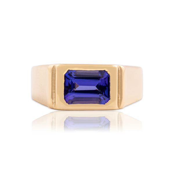 Vintage 14k Yellow Gold 3.12ct Tanzanite Bold East-West Solitaire Ring 10.75
